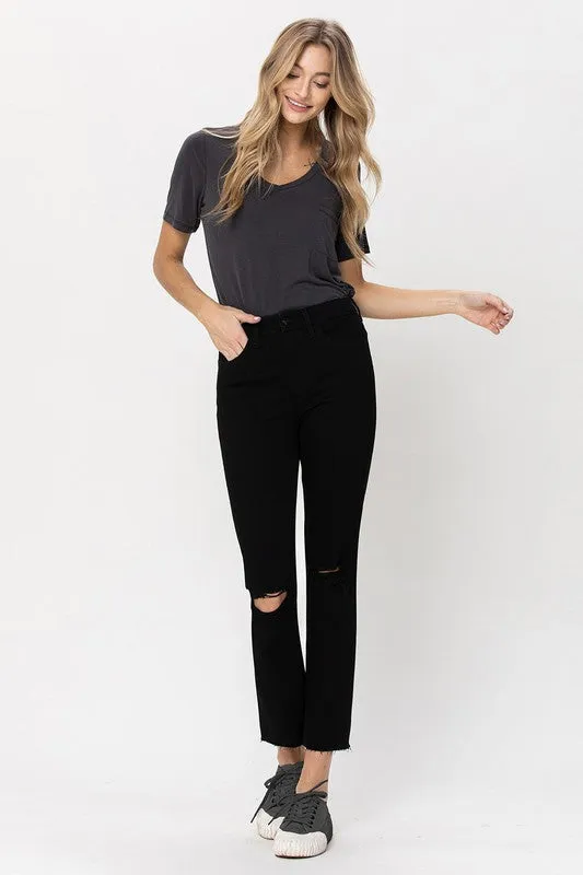 Thea High Rise Straight w Raw Hem