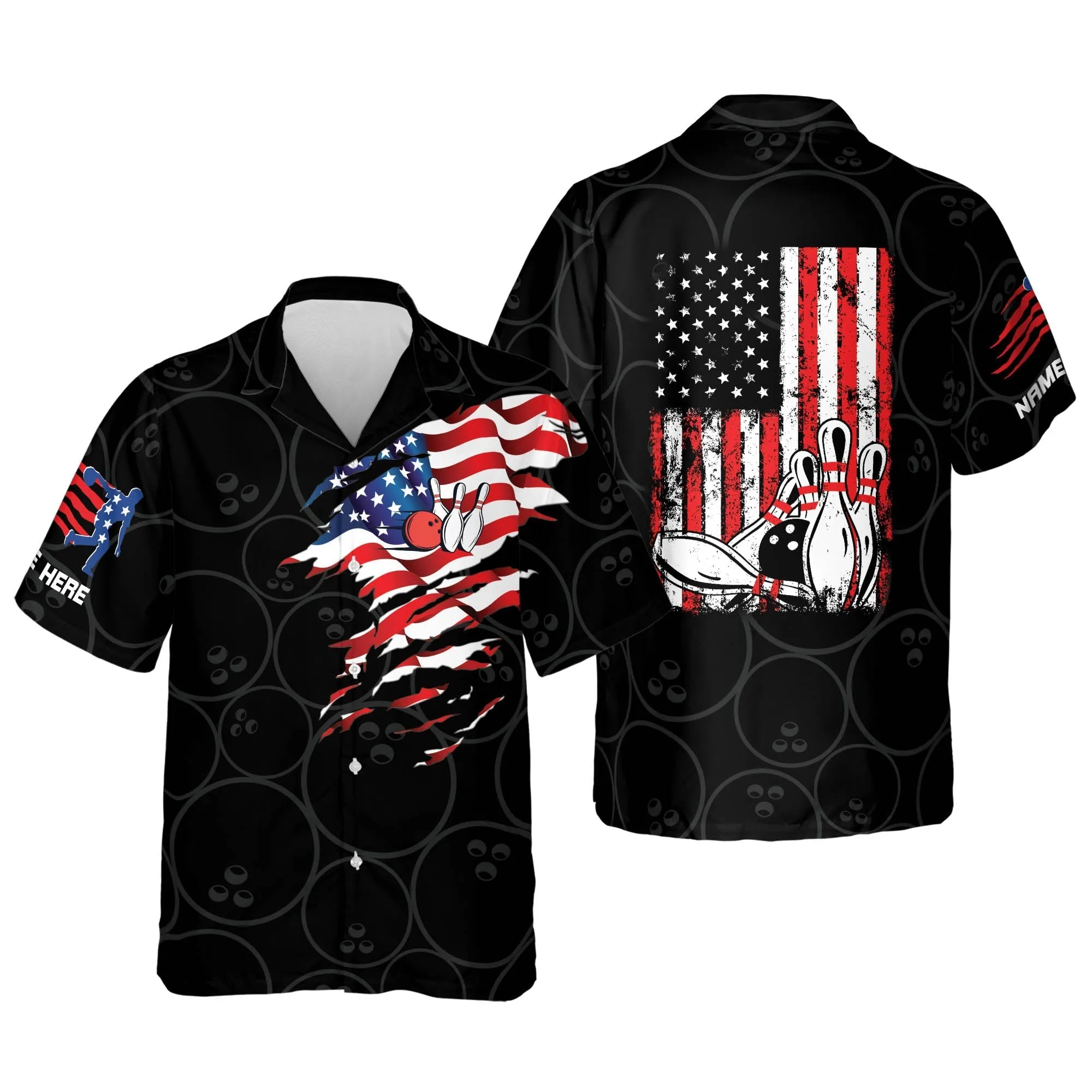 USA Flag Patriotic Button-Down bowling hawaiian shirt for men and women, Summer gift for Bowling team shirt