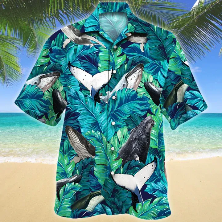 Whale Lovers Gift Hawaiian Shirt, Whale aloha shirt, Summer Short Sleeve Hawaiian Aloha Shirt for men, Women