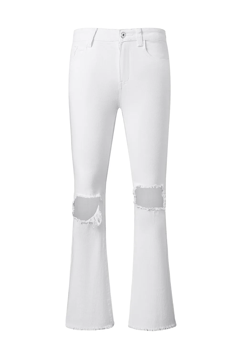 White Distressed Frayed Flare Denim Jeans