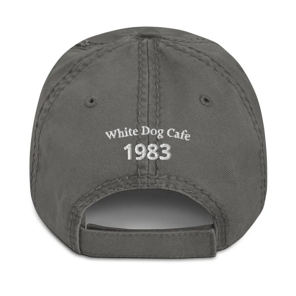 White Dog Distressed Baseball Hat