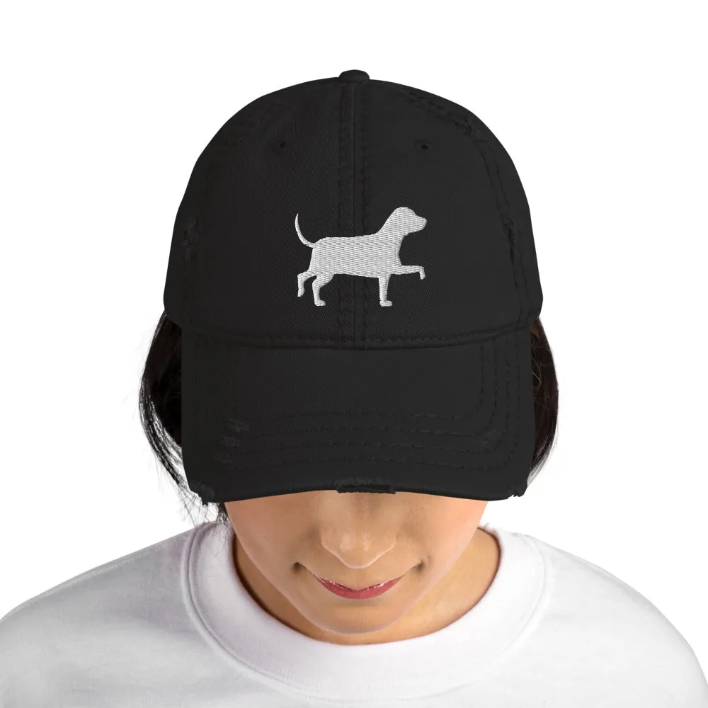 White Dog Distressed Baseball Hat