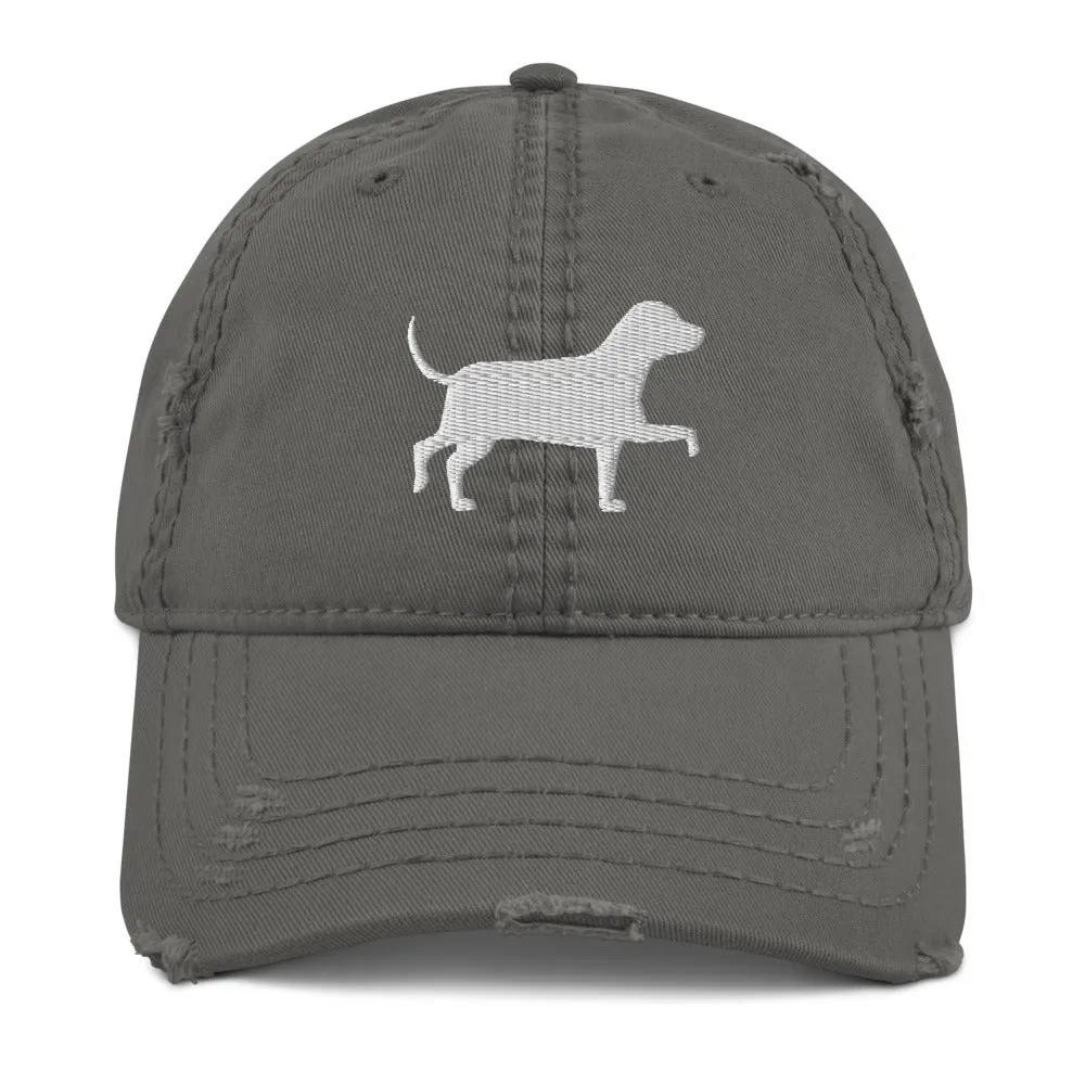 White Dog Distressed Baseball Hat