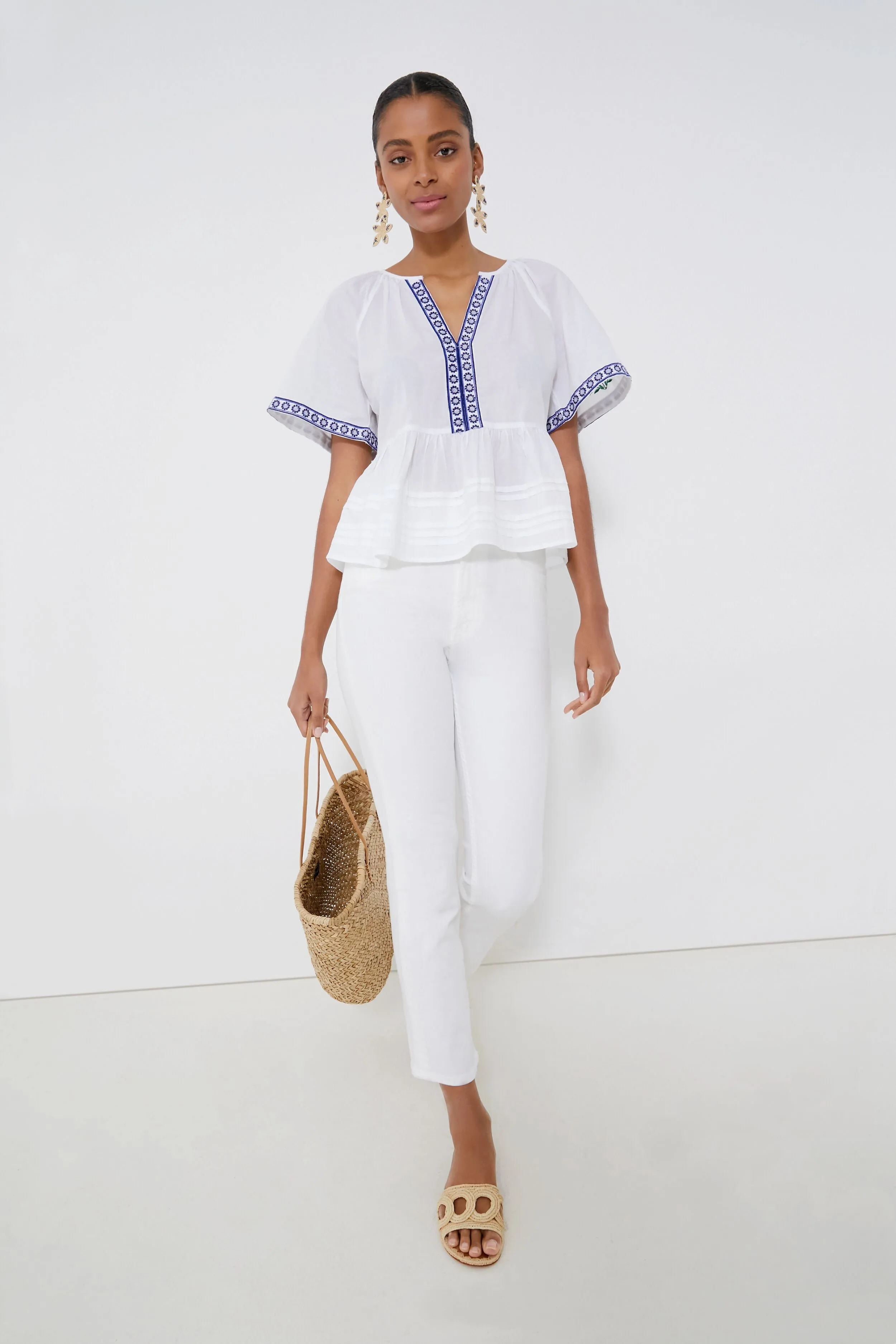 White Multi Short Sleeve Top