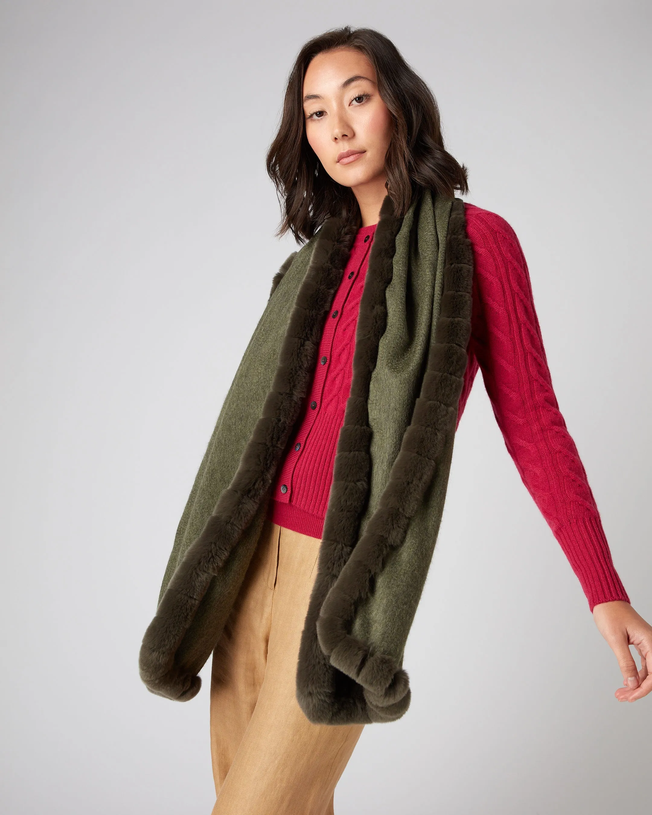 Women's Meribel Woven Fur Trim Scarf Moss Green