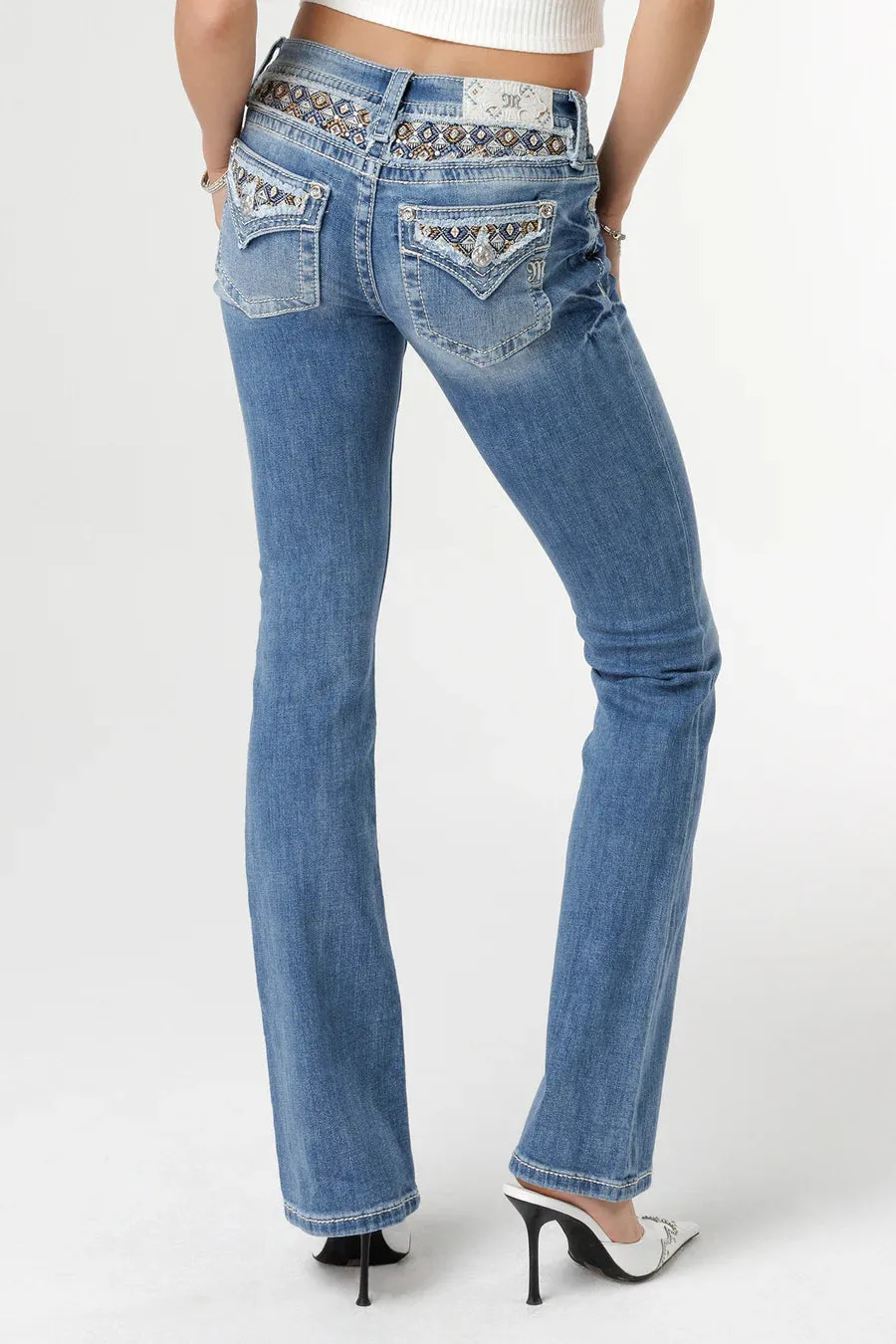 Women's Miss Me Aztec Print Embroidered Boot Cut Jean