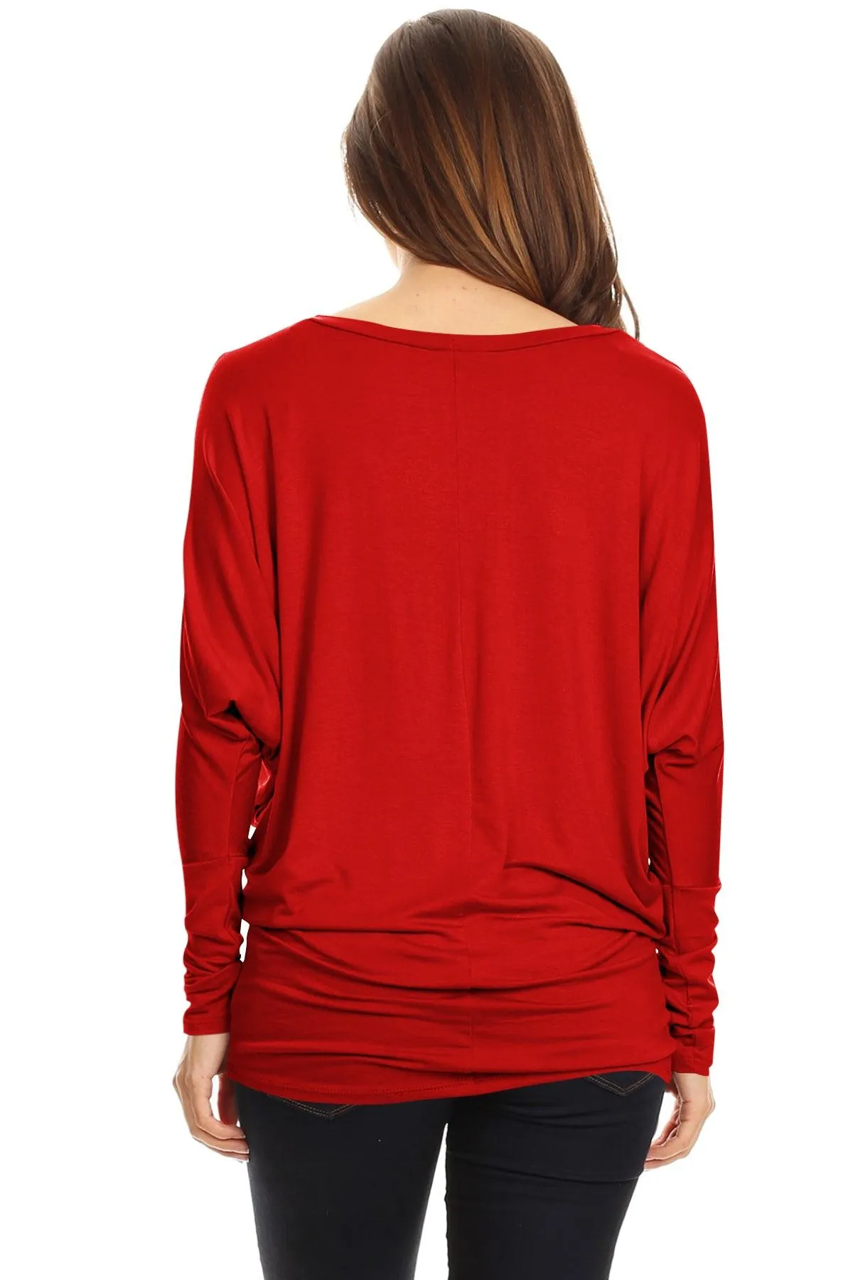 Women's Solid Jersey Knit Dolman Sleeve Tunic Top