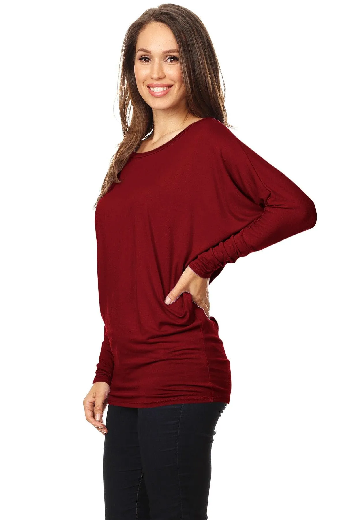 Women's Solid Jersey Knit Dolman Sleeve Tunic Top