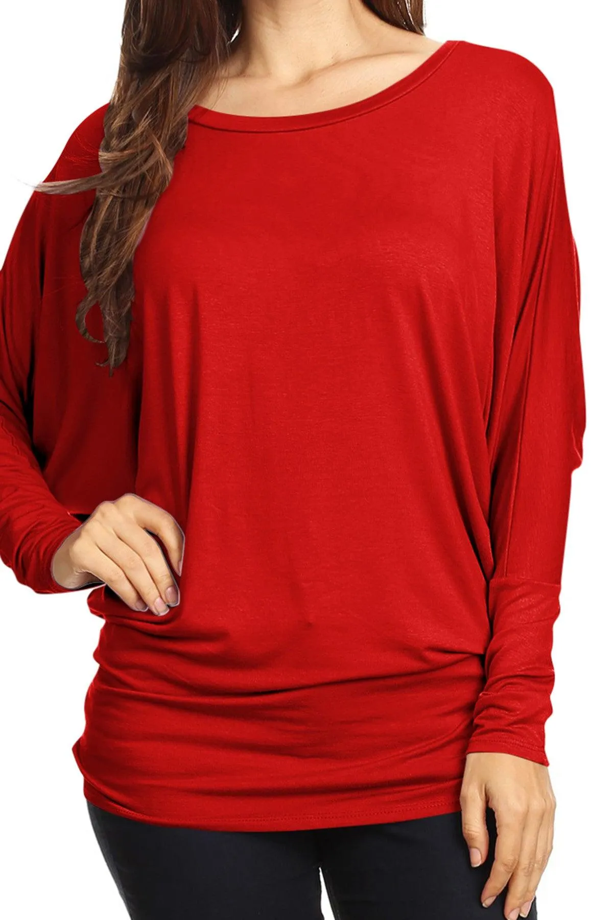 Women's Solid Jersey Knit Dolman Sleeve Tunic Top