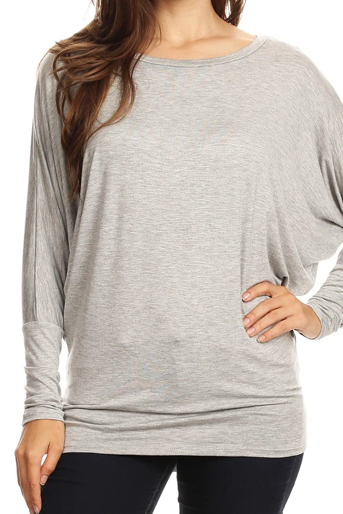 Women's Solid Jersey Knit Dolman Sleeve Tunic Top