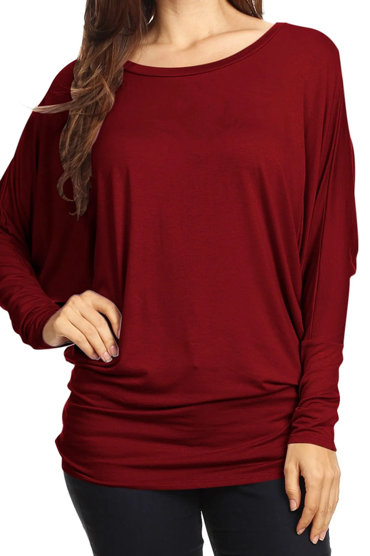 Women's Solid Jersey Knit Dolman Sleeve Tunic Top