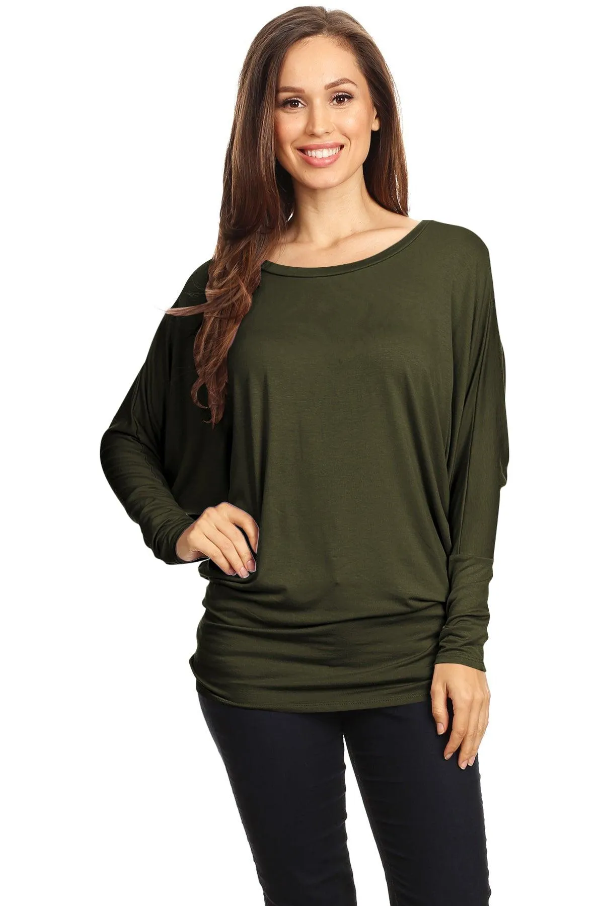 Women's Solid Jersey Knit Dolman Sleeve Tunic Top