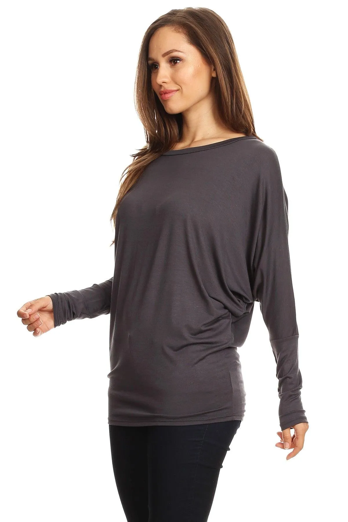 Women's Solid Jersey Knit Dolman Sleeve Tunic Top