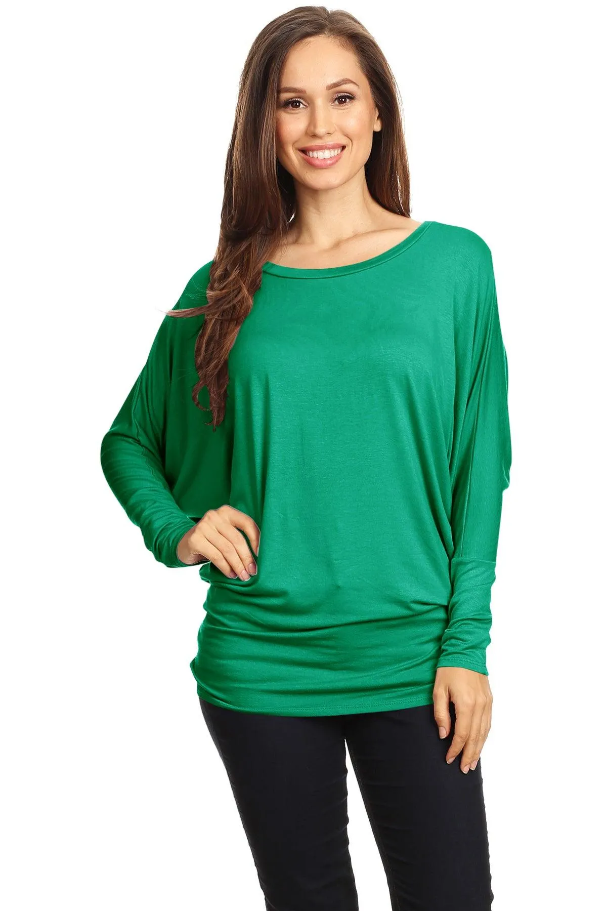 Women's Solid Jersey Knit Dolman Sleeve Tunic Top