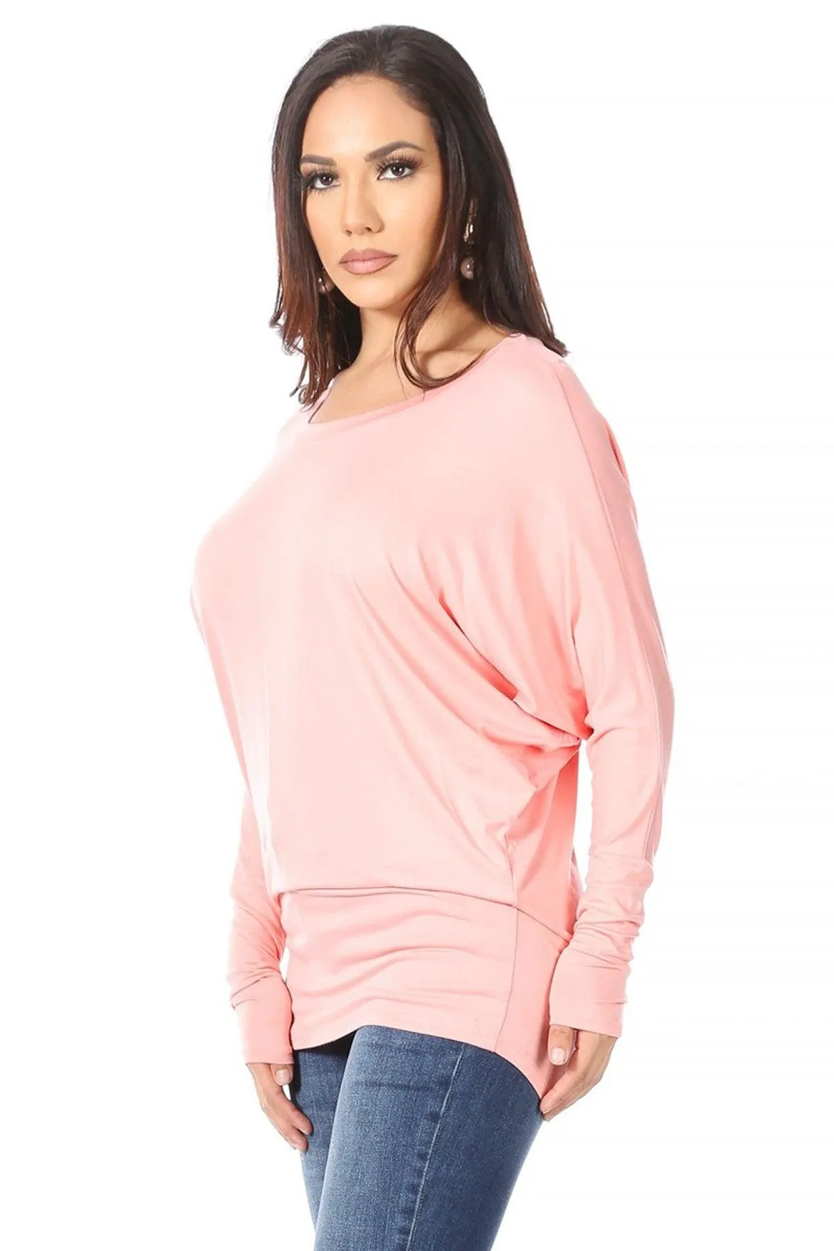 Women's Solid Jersey Knit Dolman Sleeve Tunic Top