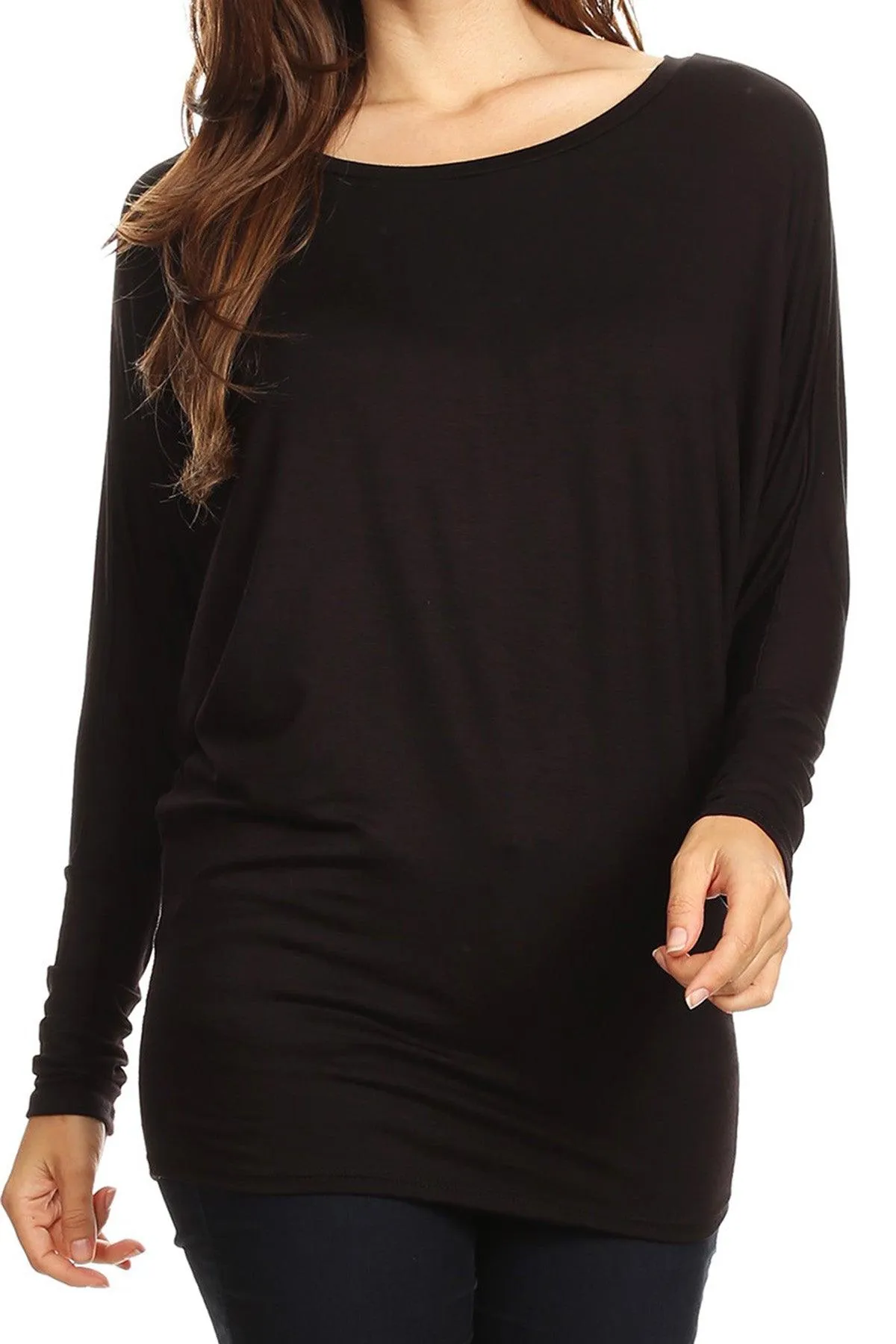 Women's Solid Jersey Knit Dolman Sleeve Tunic Top