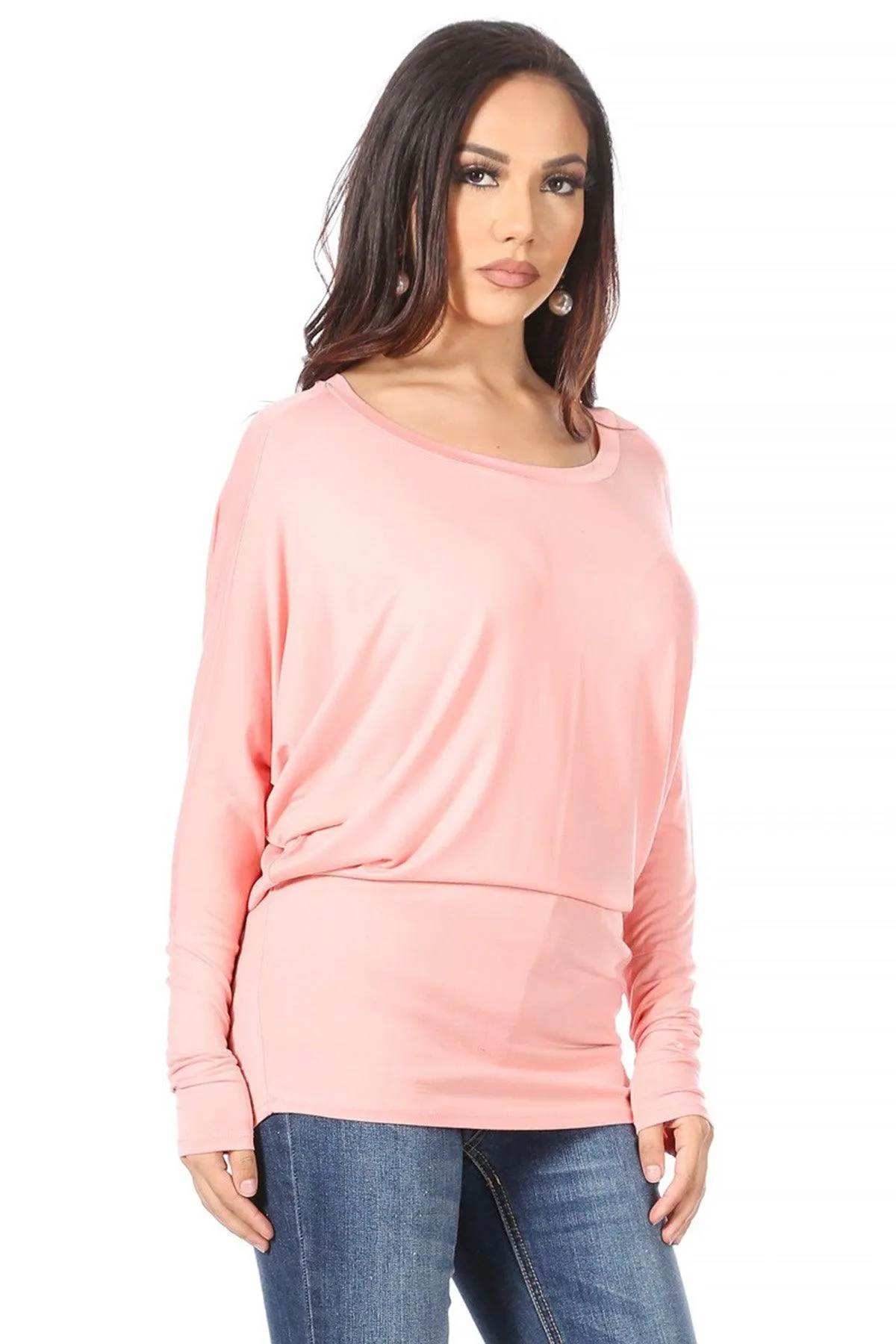 Women's Solid Jersey Knit Dolman Sleeve Tunic Top