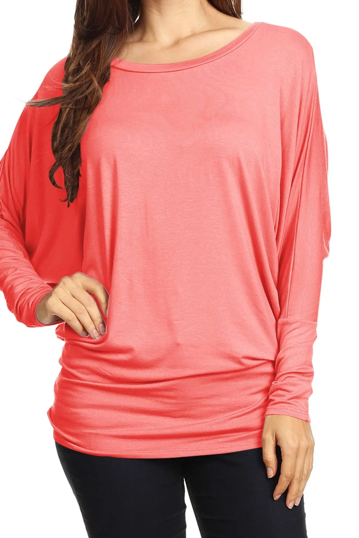 Women's Solid Jersey Knit Dolman Sleeve Tunic Top