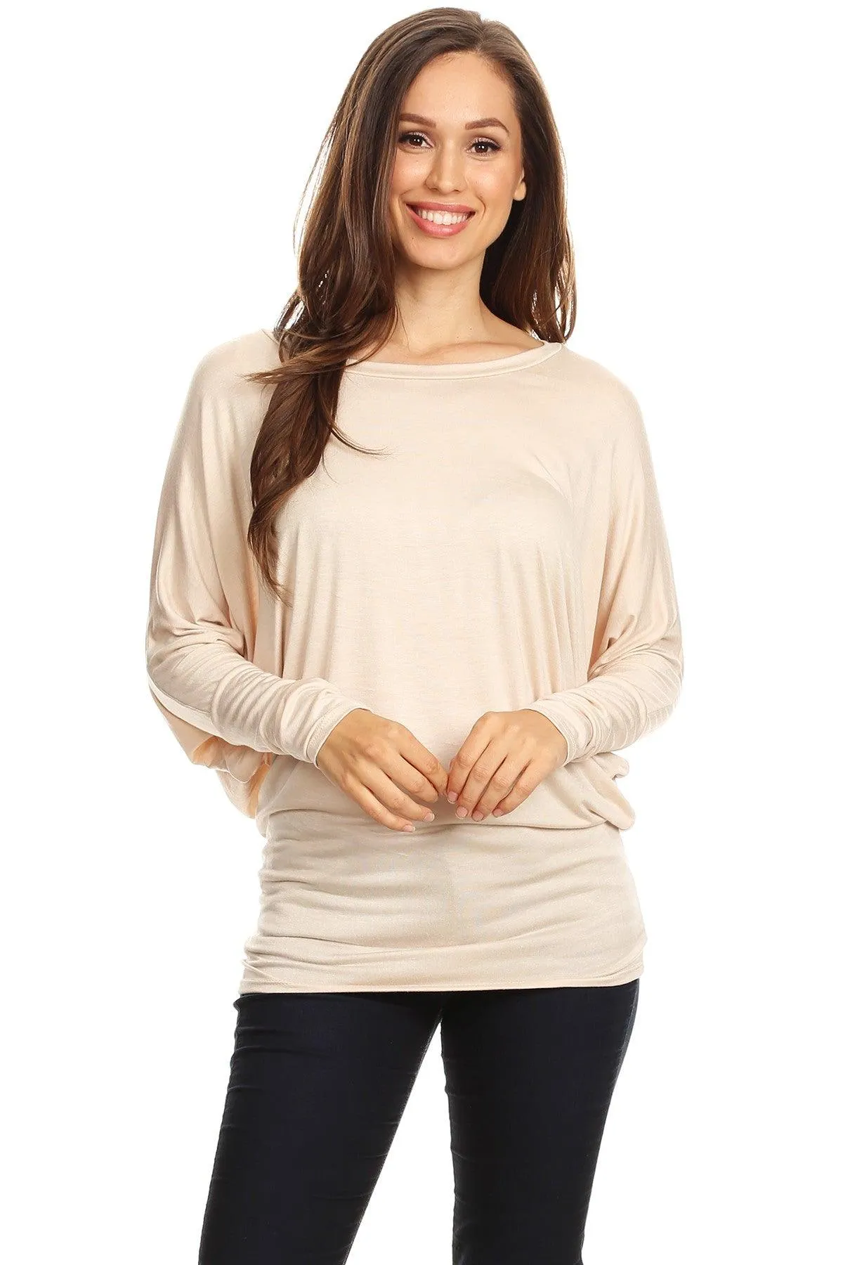 Women's Solid Jersey Knit Dolman Sleeve Tunic Top