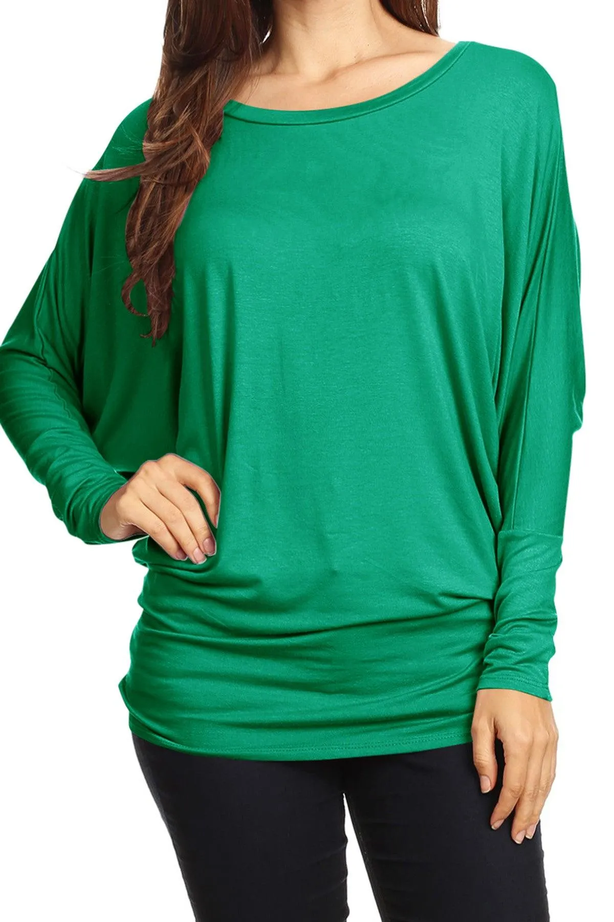 Women's Solid Jersey Knit Dolman Sleeve Tunic Top