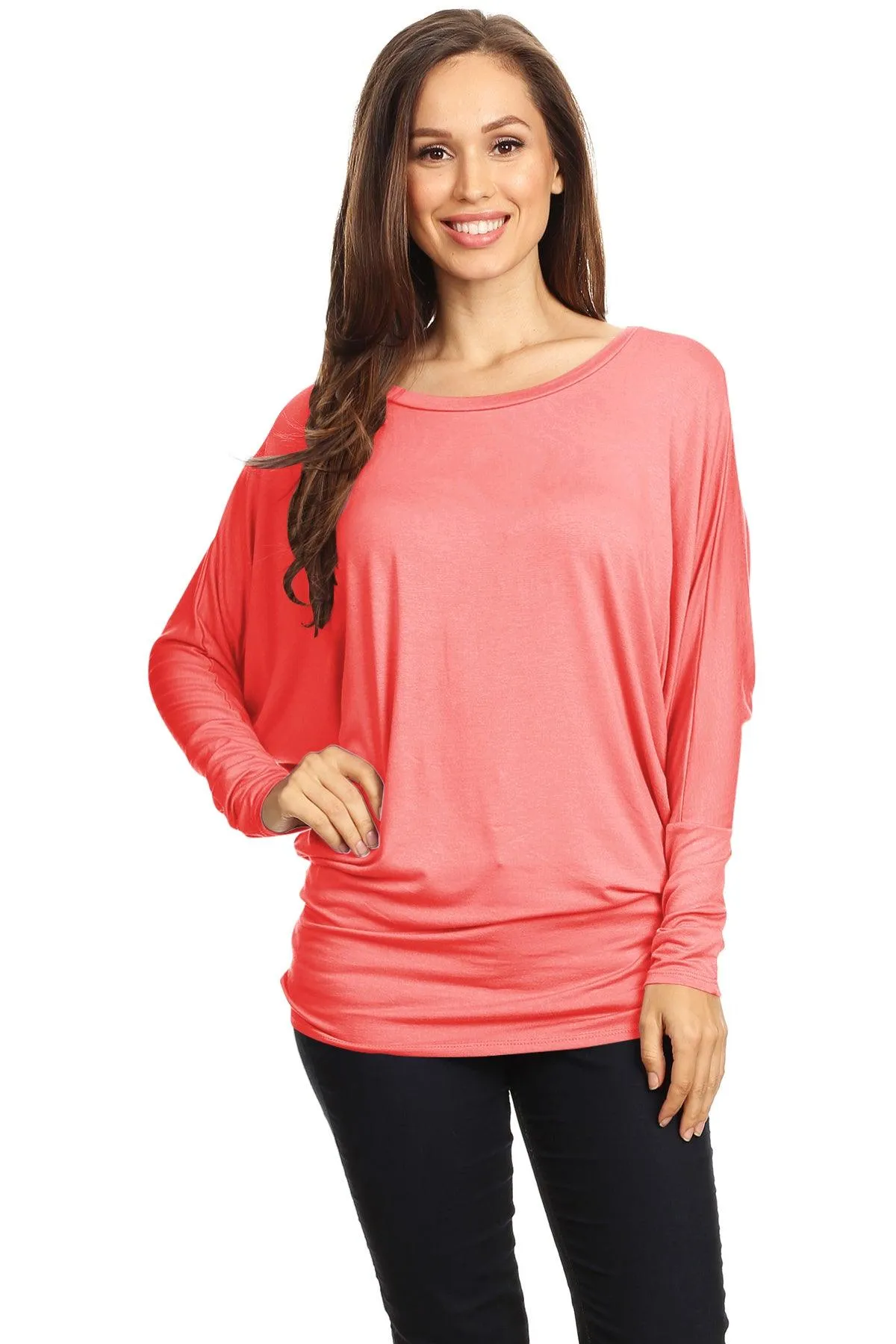 Women's Solid Jersey Knit Dolman Sleeve Tunic Top