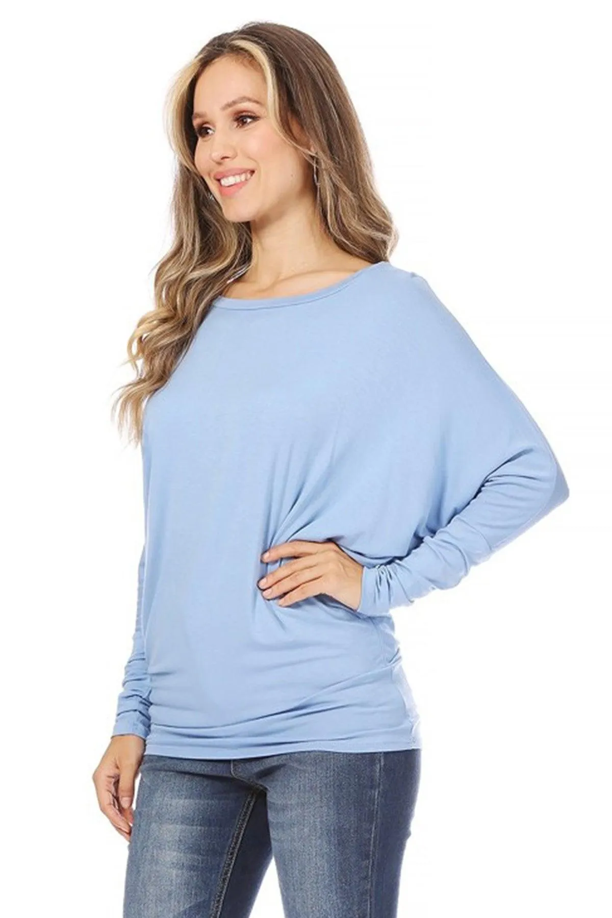 Women's Solid Jersey Knit Dolman Sleeve Tunic Top