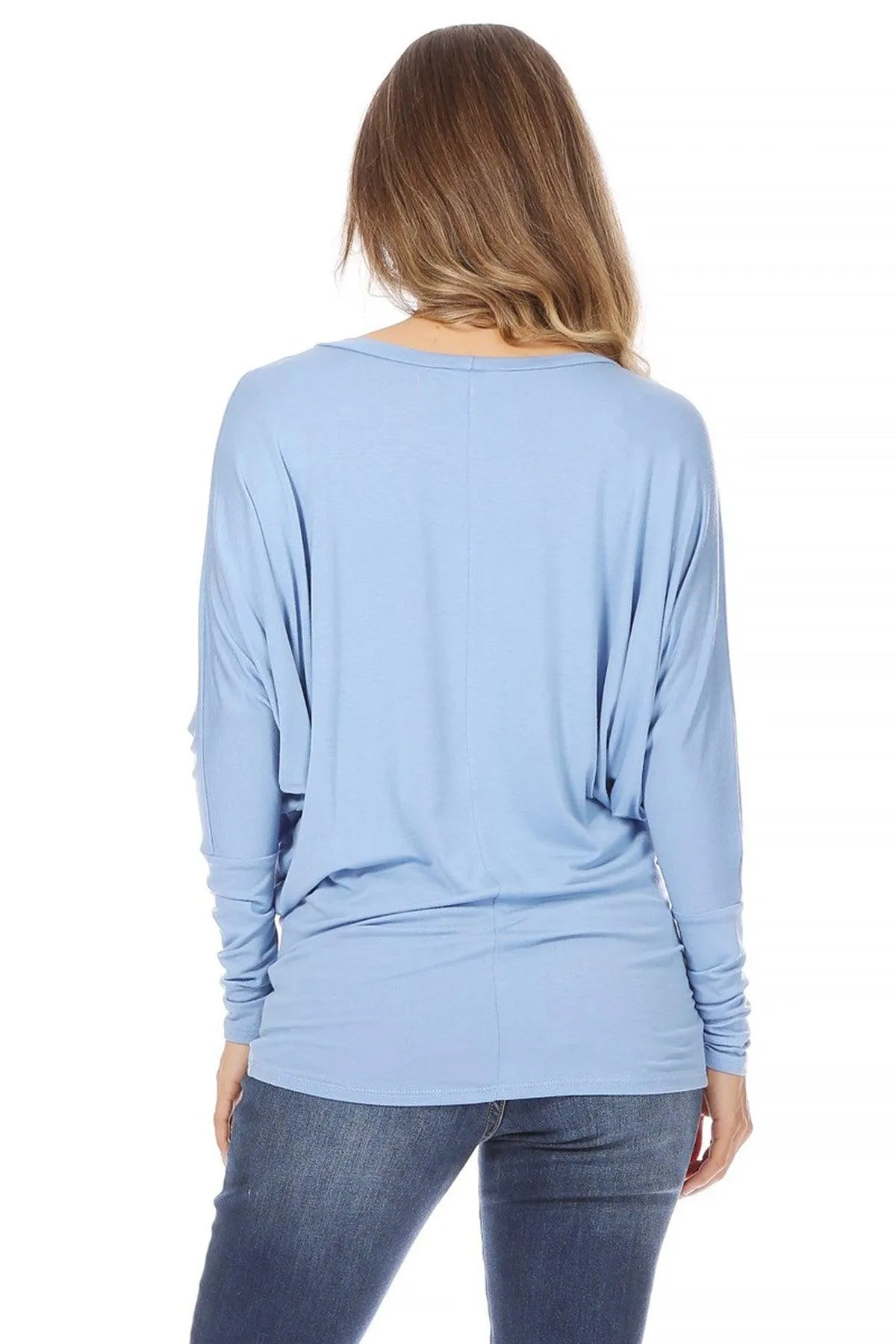 Women's Solid Jersey Knit Dolman Sleeve Tunic Top