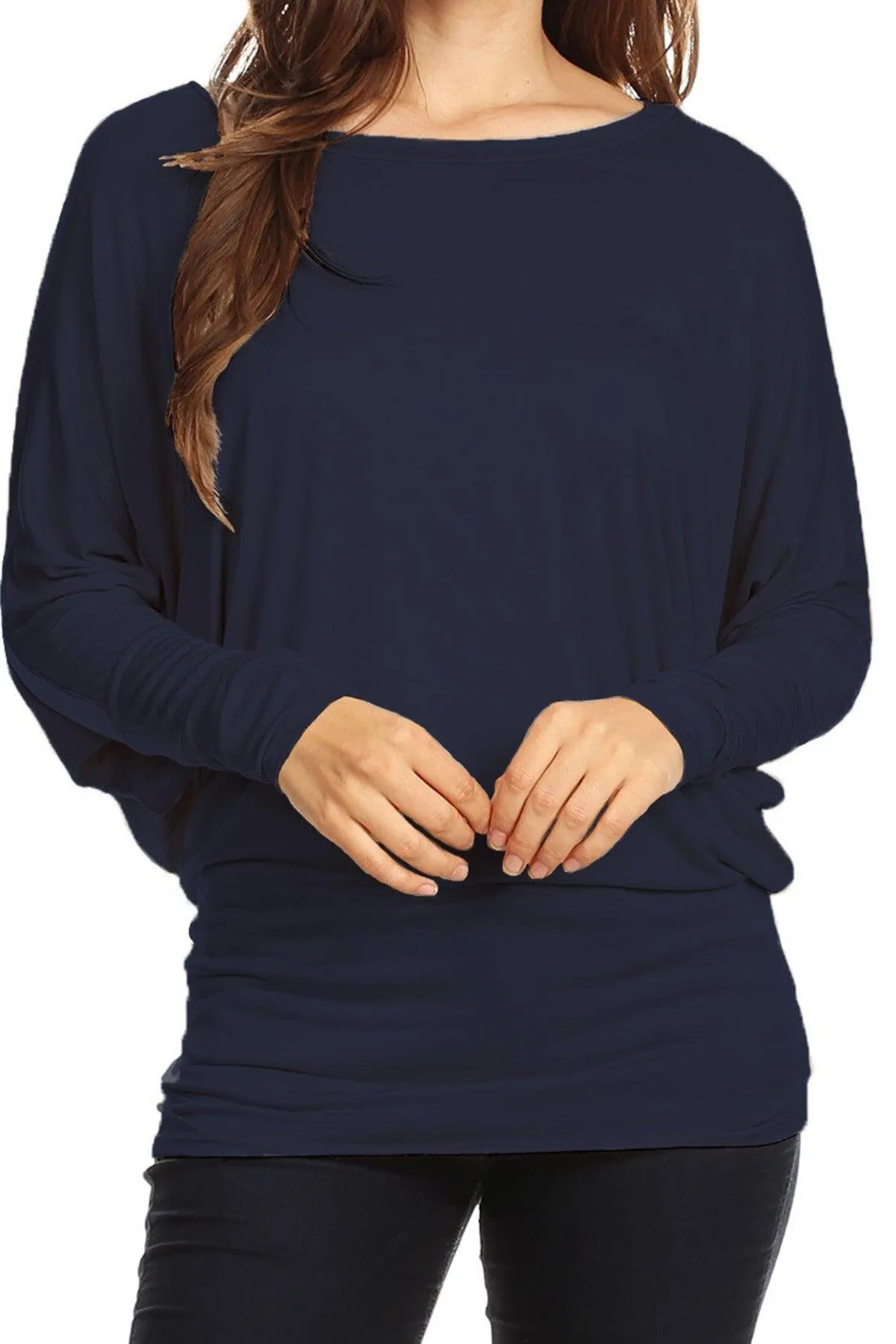 Women's Solid Jersey Knit Dolman Sleeve Tunic Top