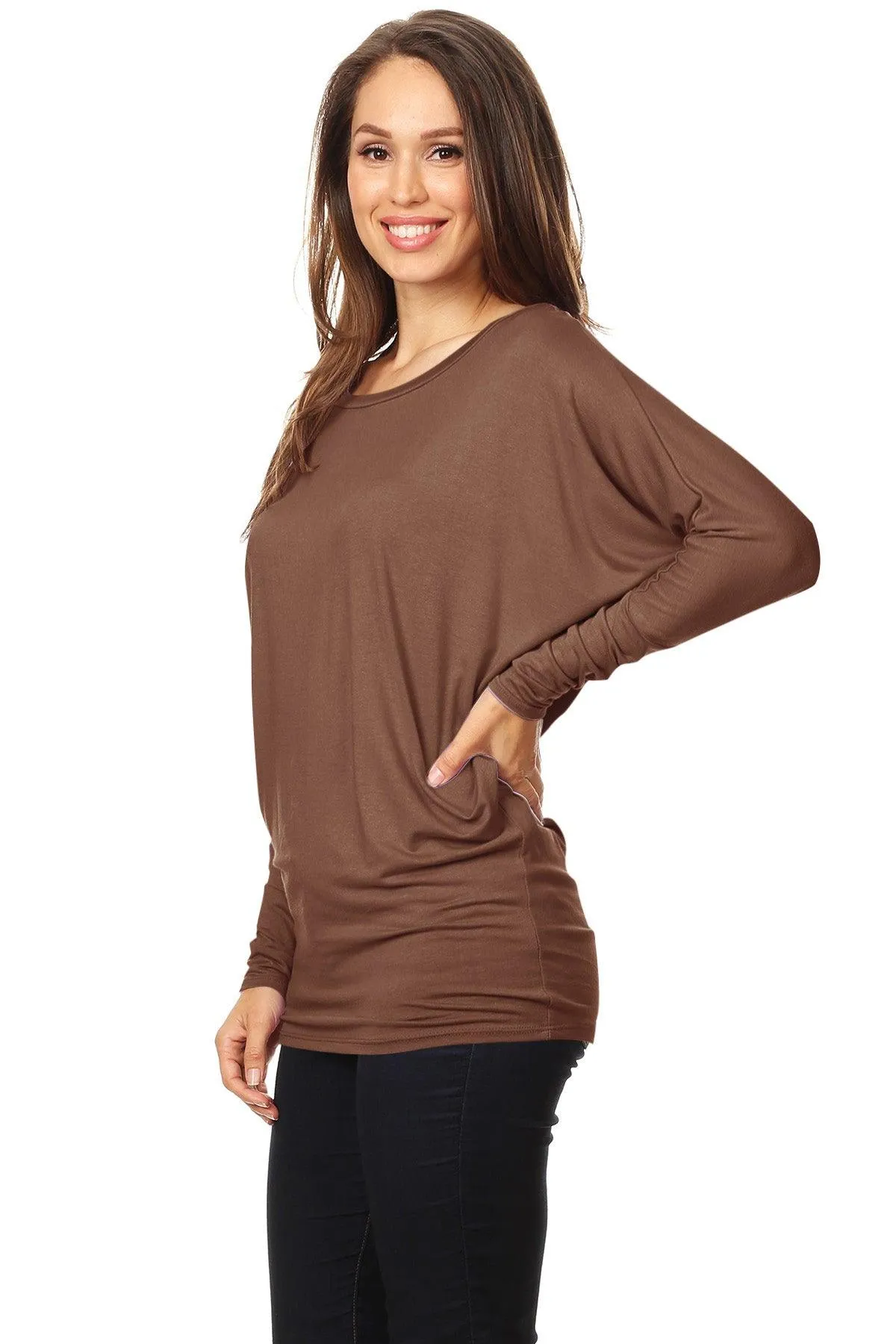 Women's Solid Jersey Knit Dolman Sleeve Tunic Top