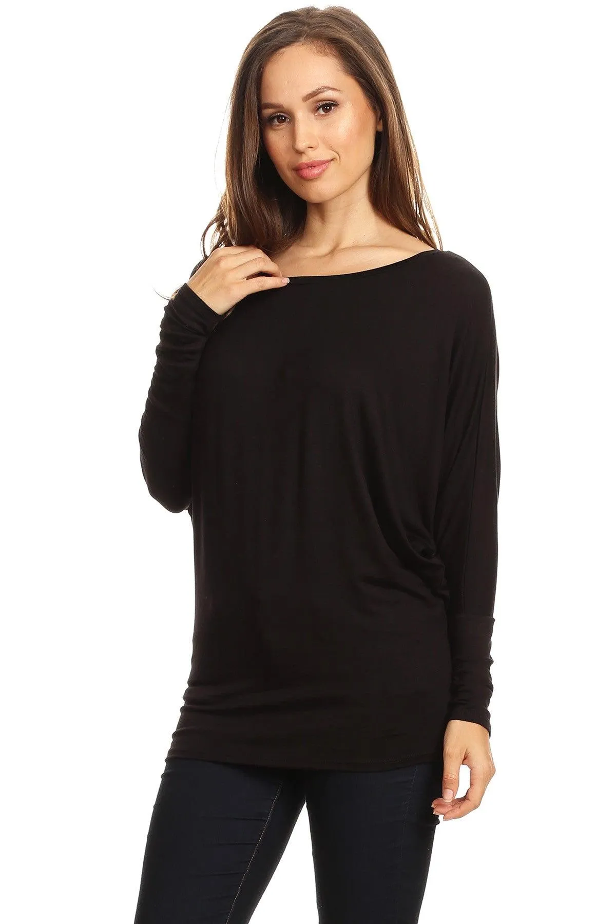 Women's Solid Jersey Knit Dolman Sleeve Tunic Top