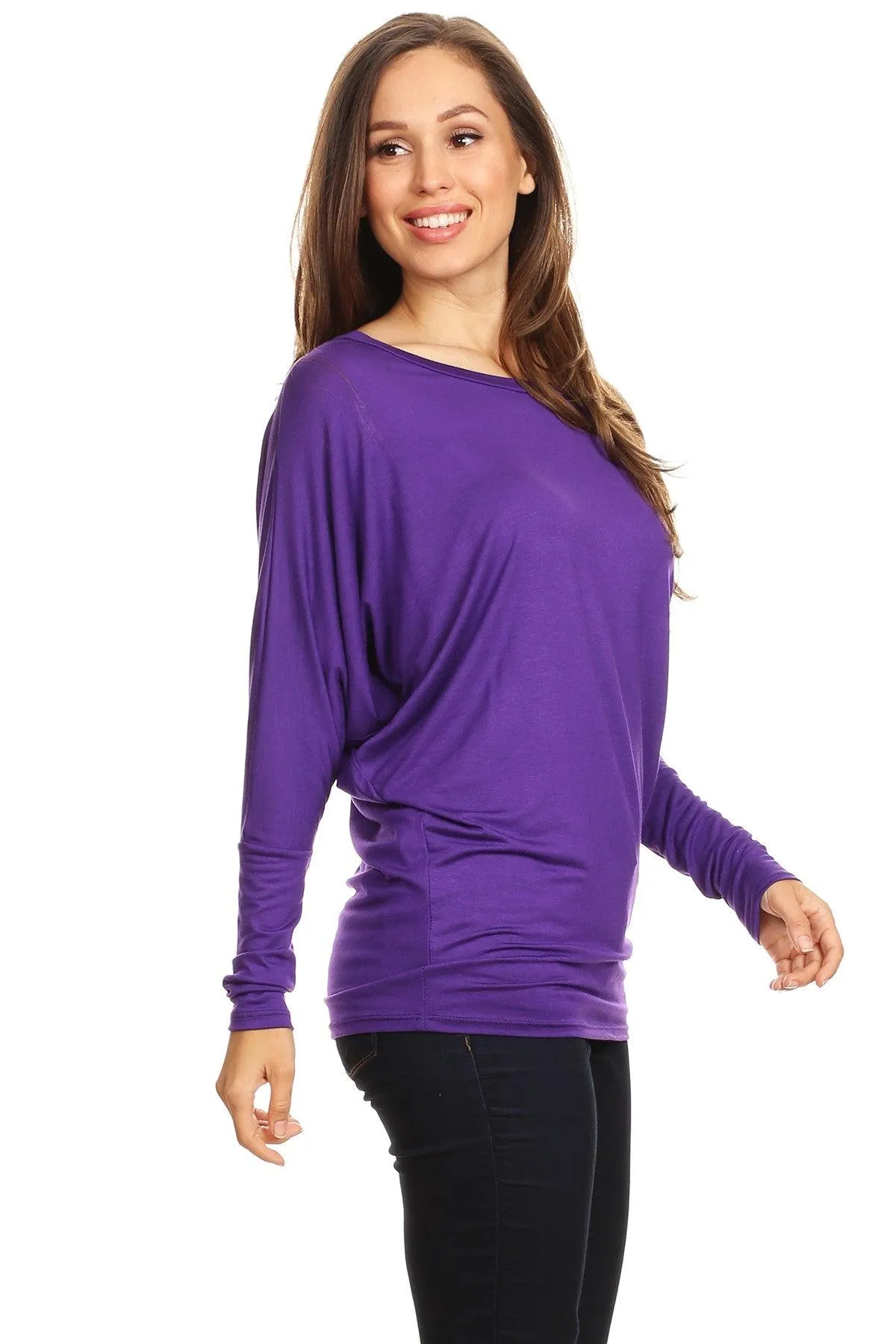 Women's Solid Jersey Knit Dolman Sleeve Tunic Top