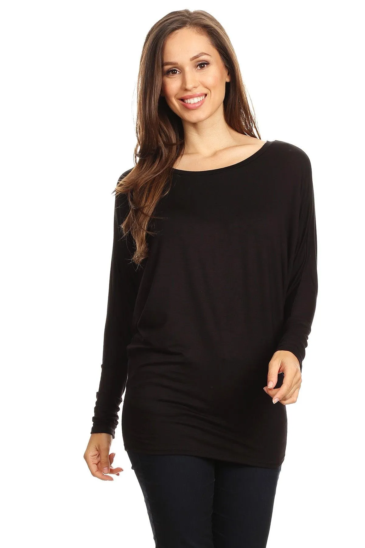 Women's Solid Jersey Knit Dolman Sleeve Tunic Top