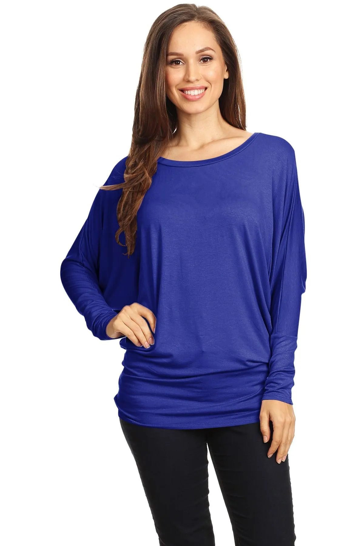 Women's Solid Jersey Knit Dolman Sleeve Tunic Top