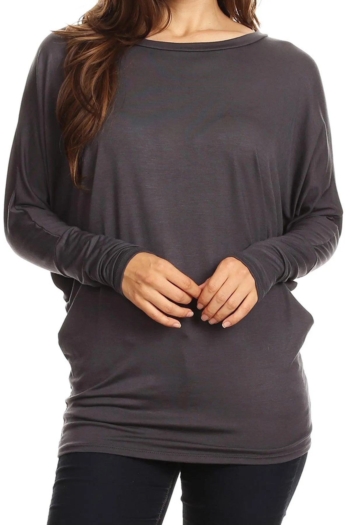 Women's Solid Jersey Knit Dolman Sleeve Tunic Top