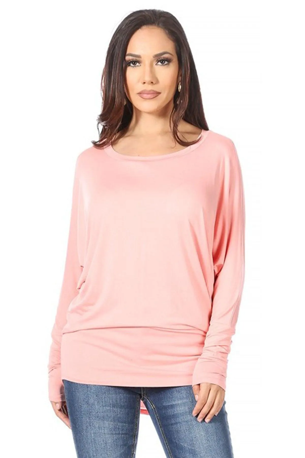 Women's Solid Jersey Knit Dolman Sleeve Tunic Top