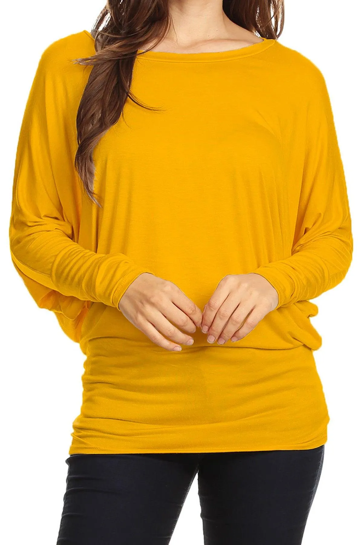 Women's Solid Jersey Knit Dolman Sleeve Tunic Top