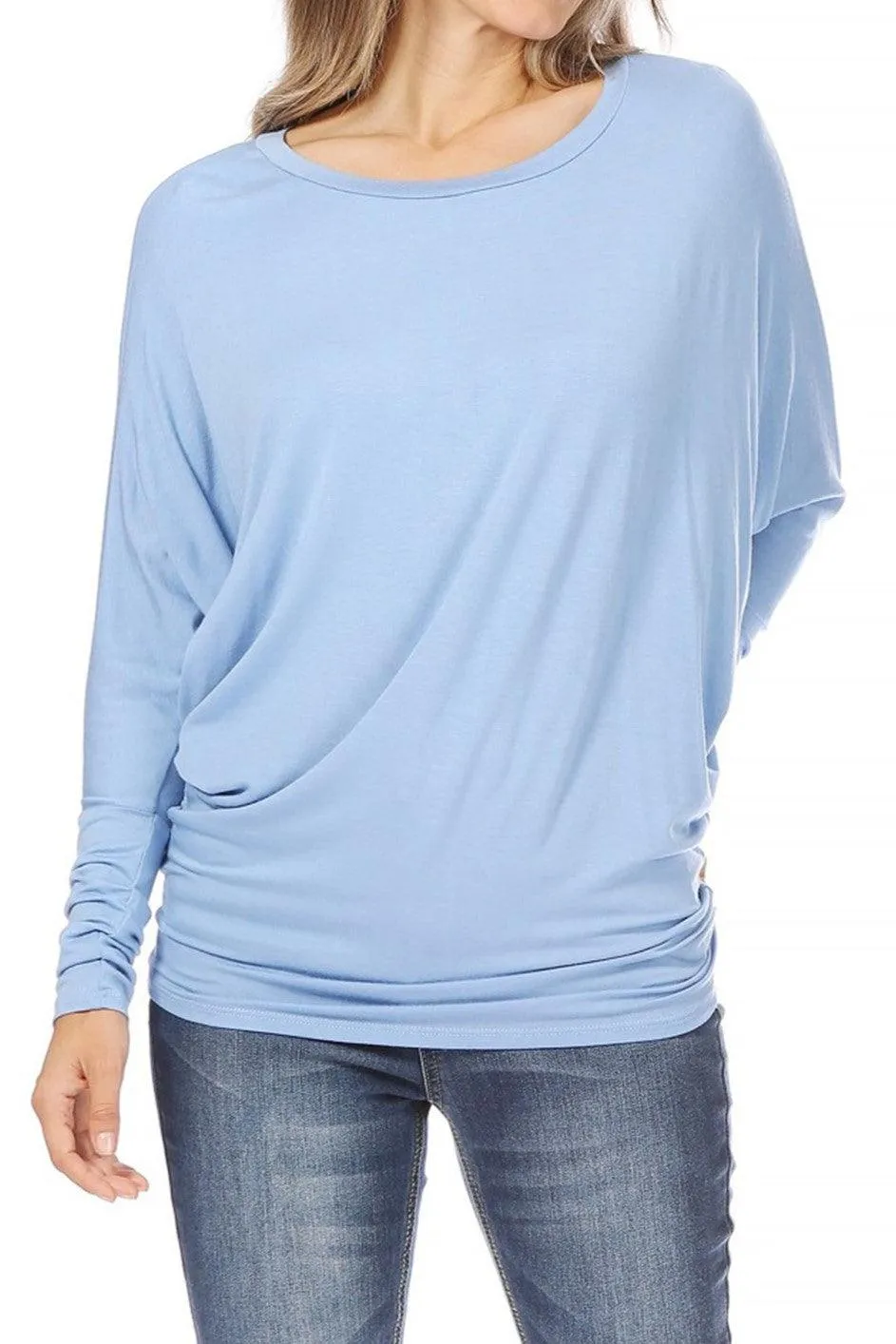 Women's Solid Jersey Knit Dolman Sleeve Tunic Top