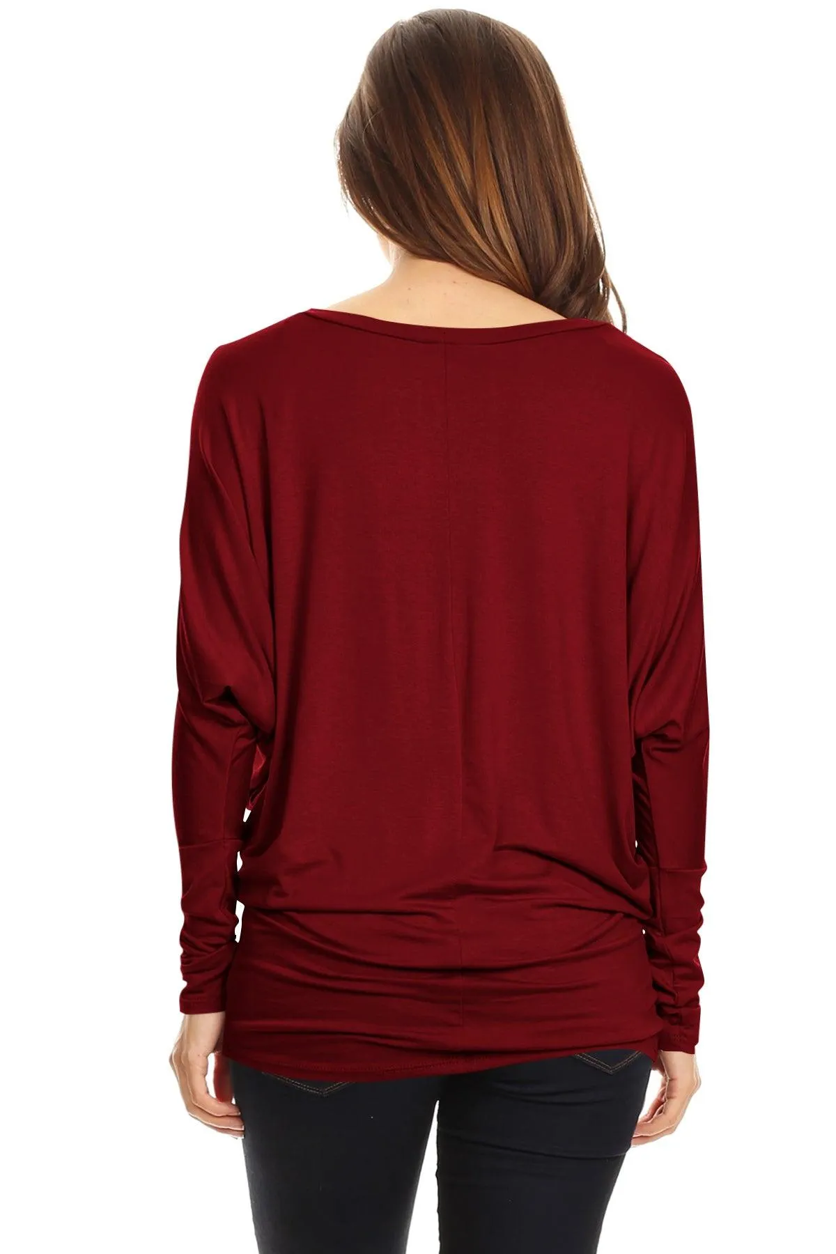 Women's Solid Jersey Knit Dolman Sleeve Tunic Top