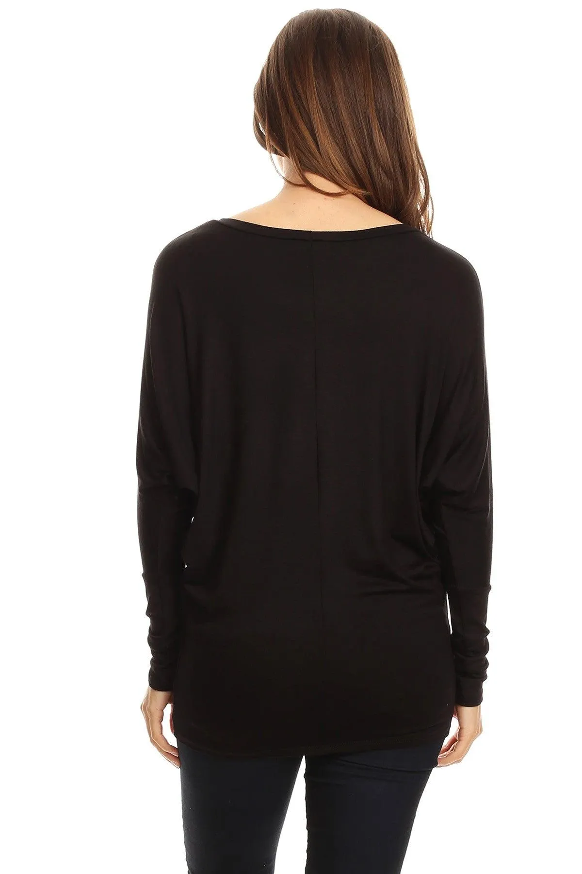 Women's Solid Jersey Knit Dolman Sleeve Tunic Top