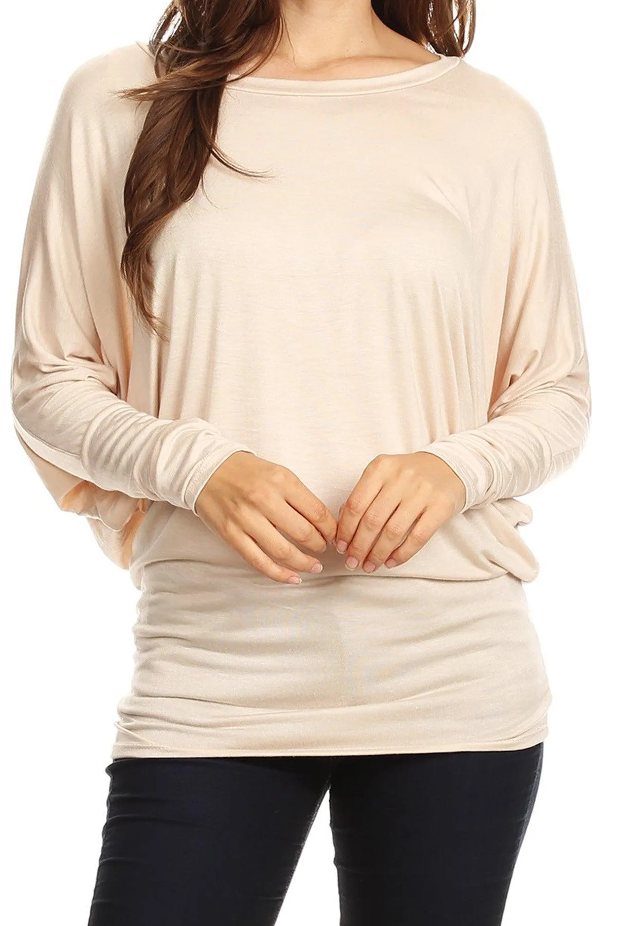 Women's Solid Jersey Knit Dolman Sleeve Tunic Top