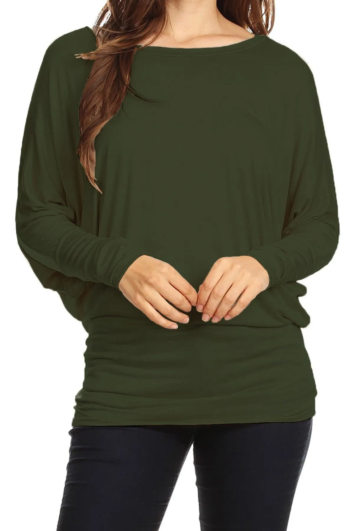 Women's Solid Jersey Knit Dolman Sleeve Tunic Top