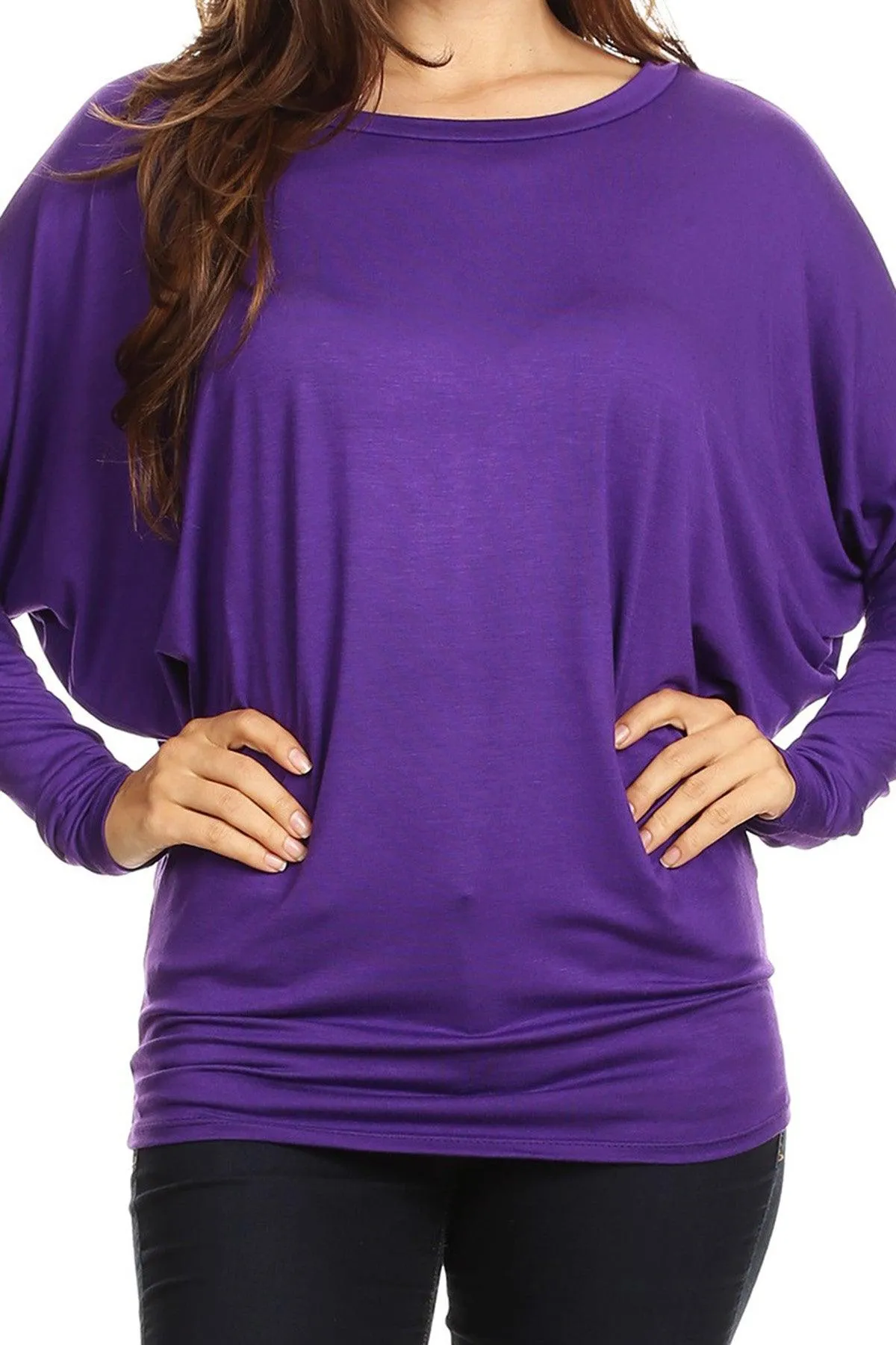 Women's Solid Jersey Knit Dolman Sleeve Tunic Top