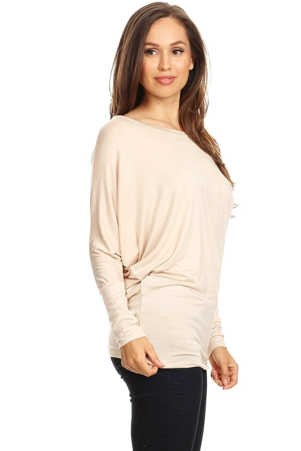 Women's Solid Jersey Knit Dolman Sleeve Tunic Top