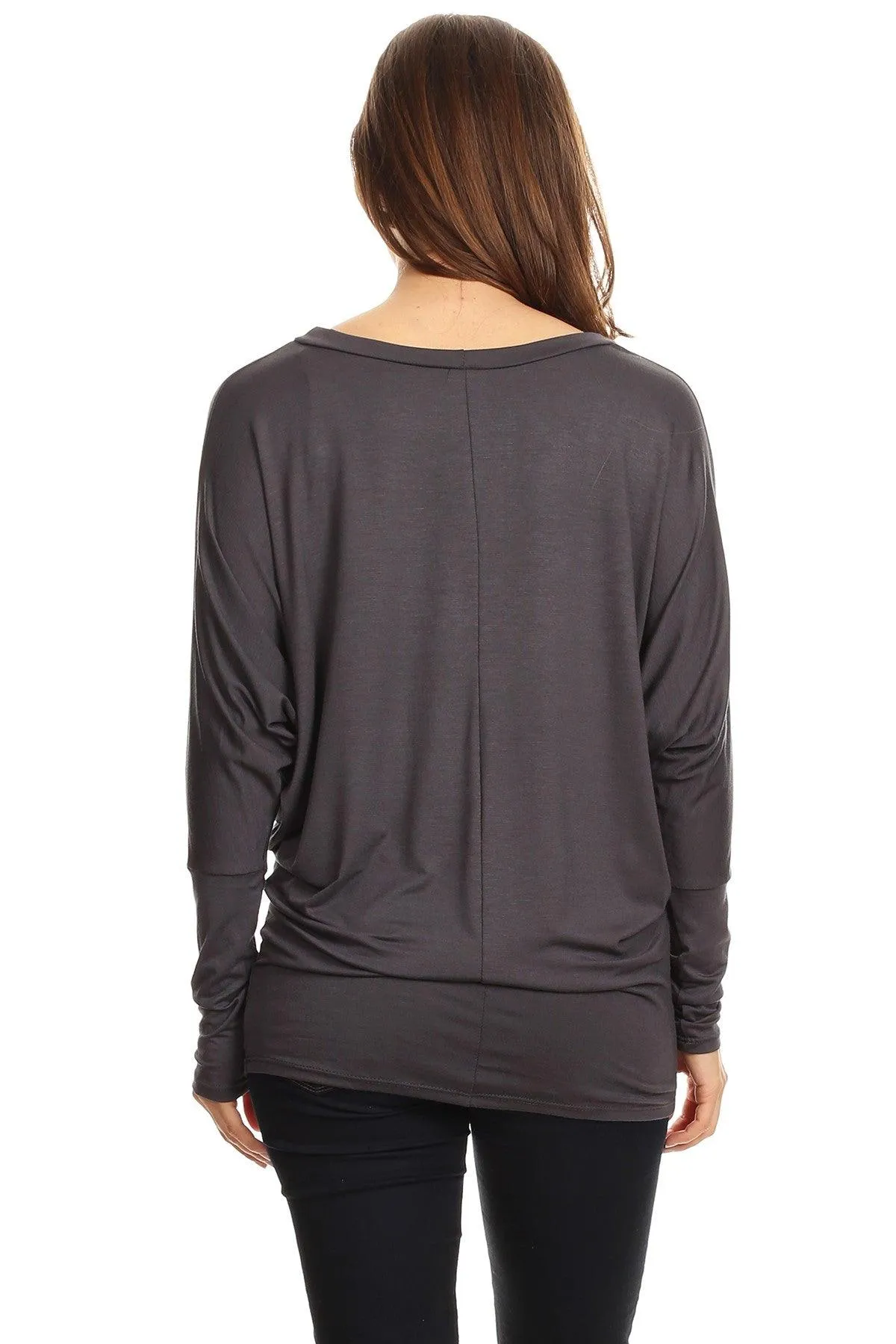 Women's Solid Jersey Knit Dolman Sleeve Tunic Top