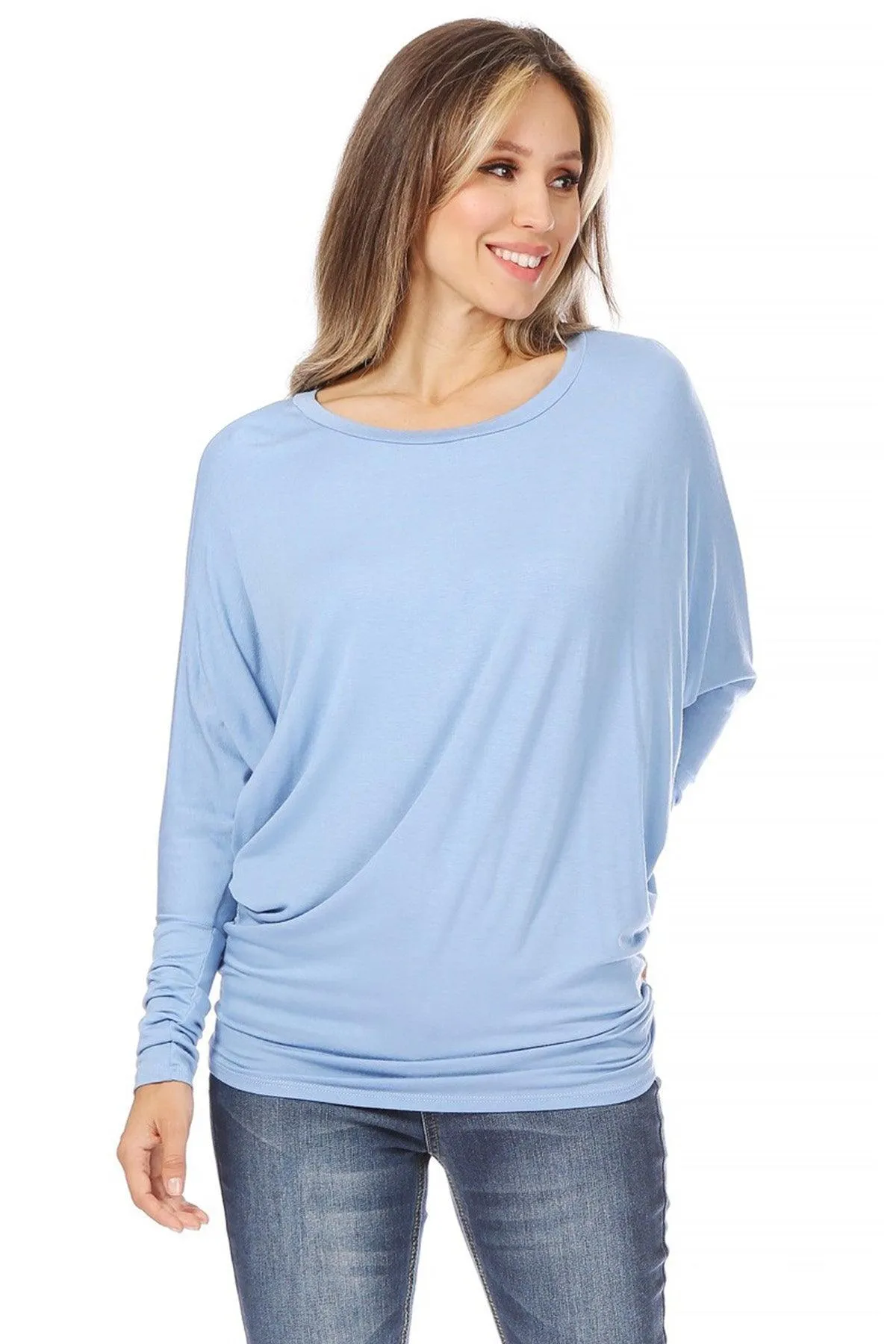 Women's Solid Jersey Knit Dolman Sleeve Tunic Top