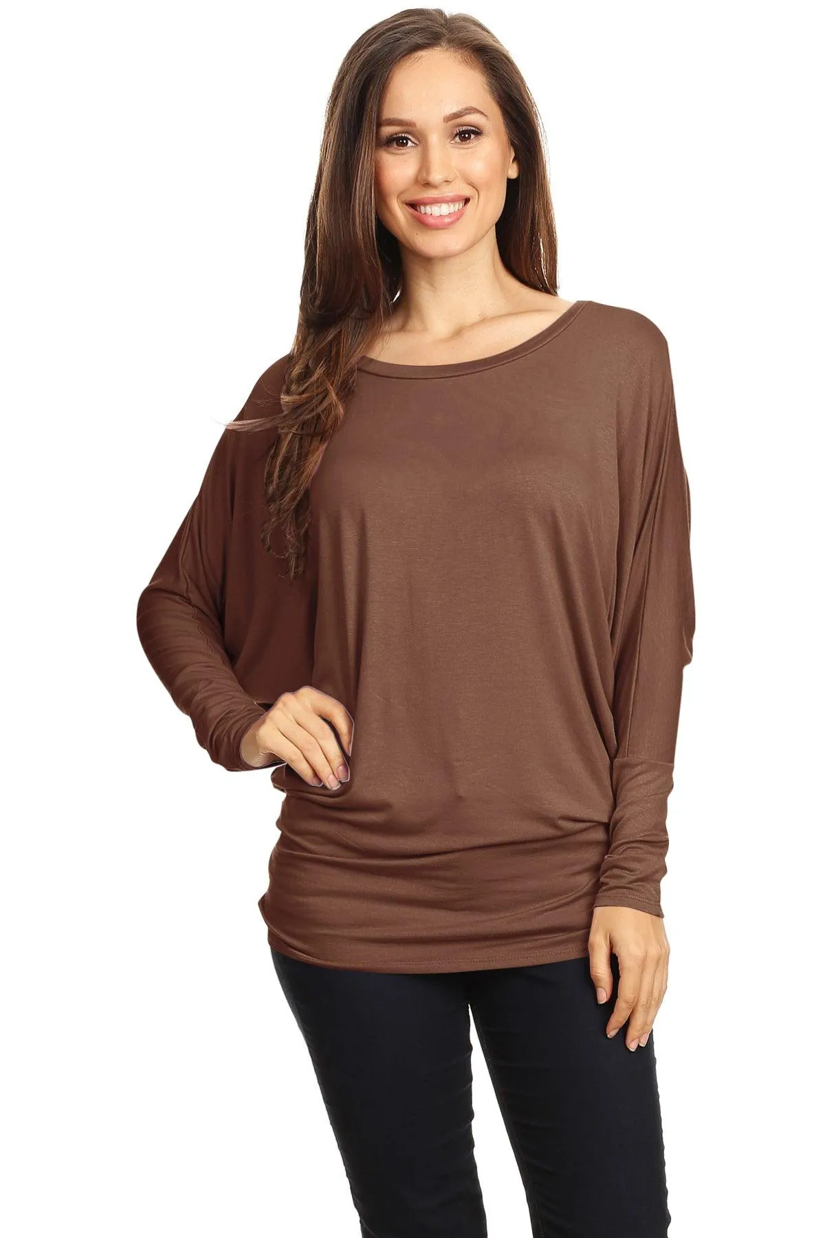 Women's Solid Jersey Knit Dolman Sleeve Tunic Top