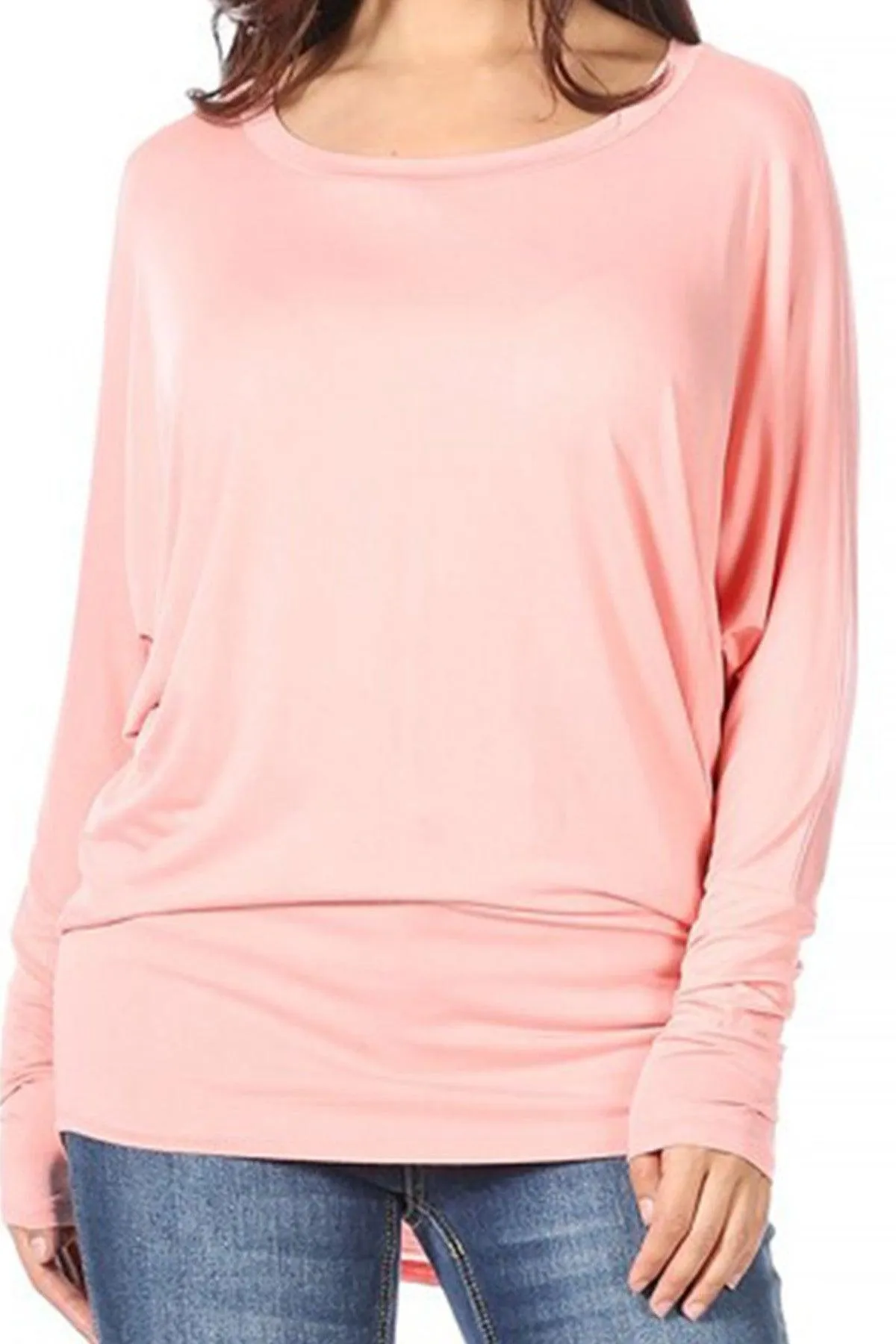 Women's Solid Jersey Knit Dolman Sleeve Tunic Top