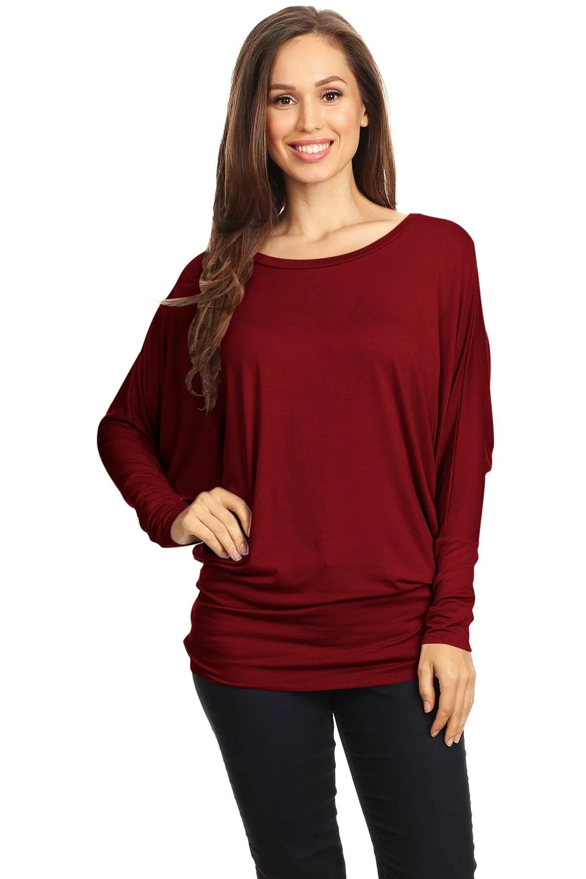 Women's Solid Jersey Knit Dolman Sleeve Tunic Top