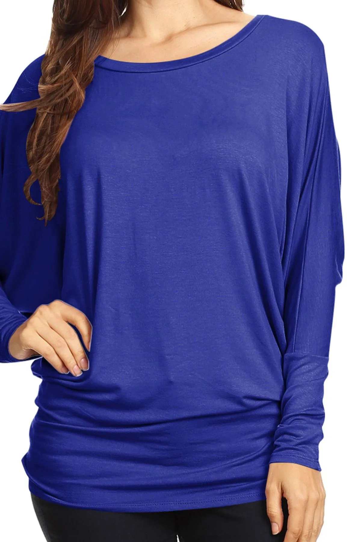 Women's Solid Jersey Knit Dolman Sleeve Tunic Top