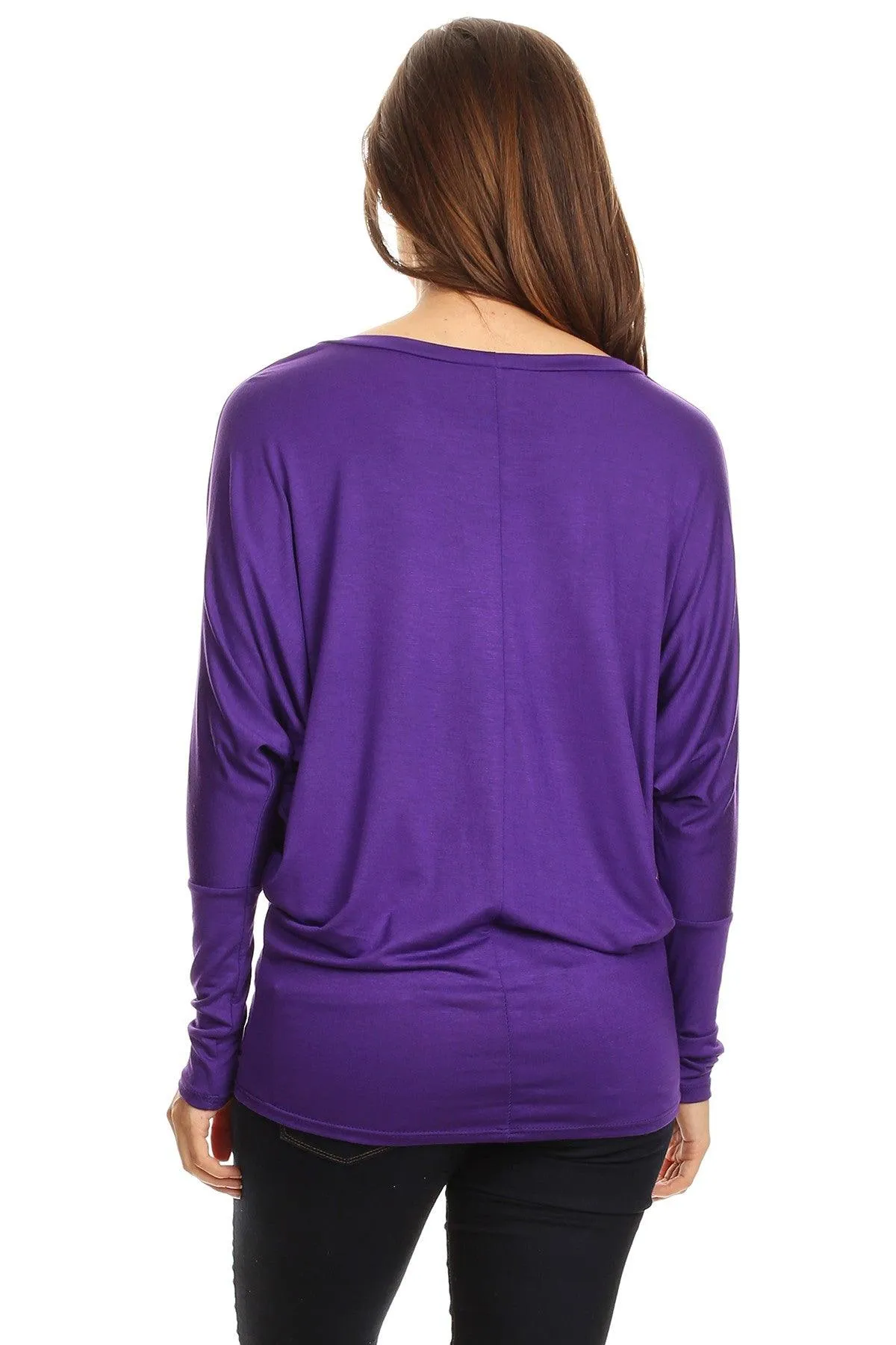 Women's Solid Jersey Knit Dolman Sleeve Tunic Top